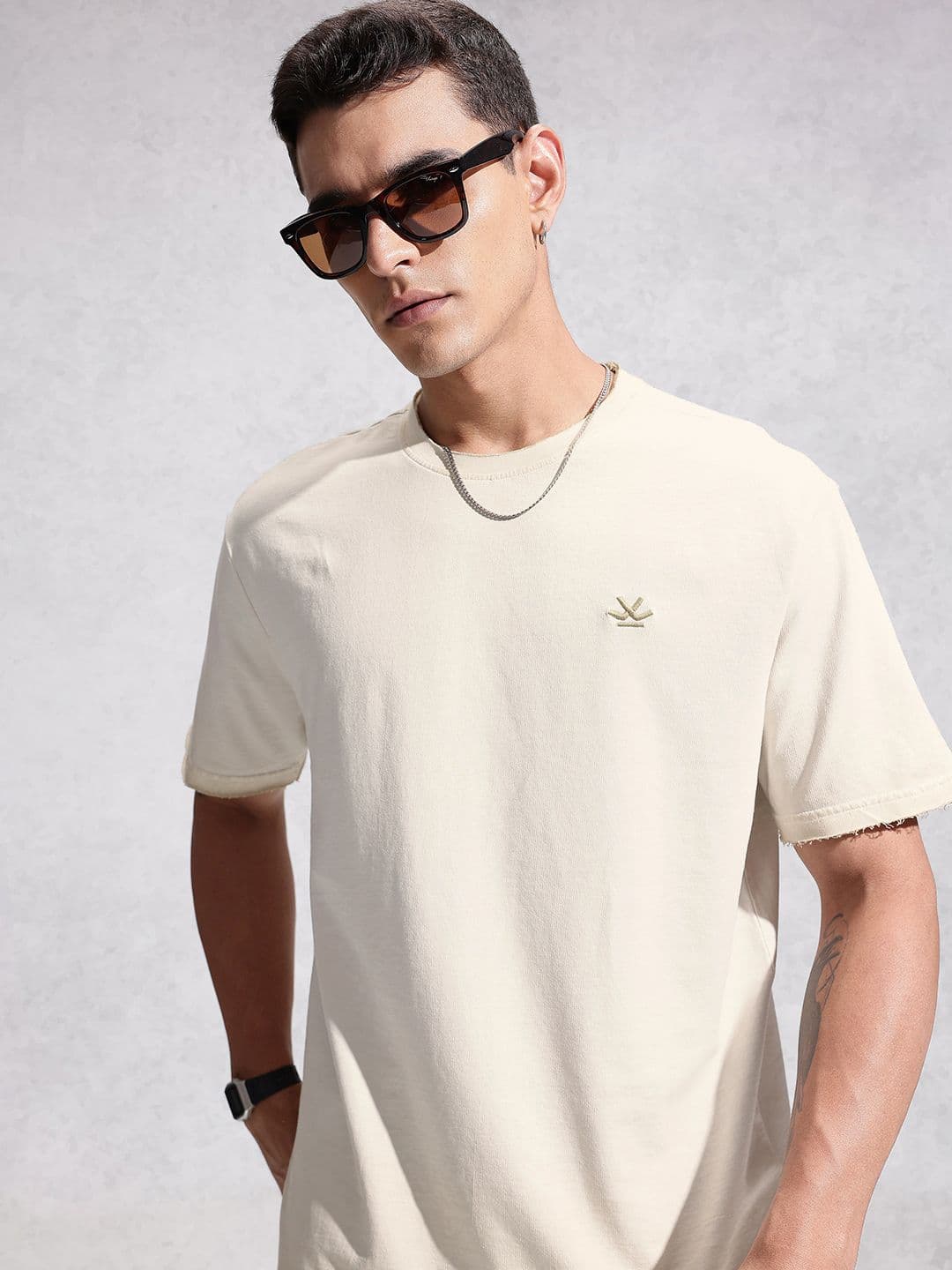 WROGN Drop-Shoulder Sleeves Pure Cotton Oversized T-shirt - view 1