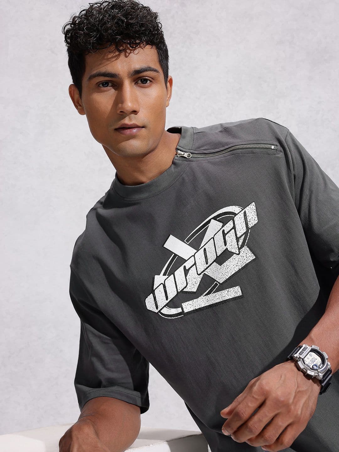 WROGN Pure Cotton Typography Printed Oversized T-shirt - view 1