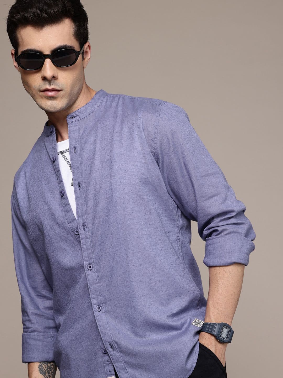 The Roadster Lifestyle Co. Solid Band Collar Casual Shirt - view 1