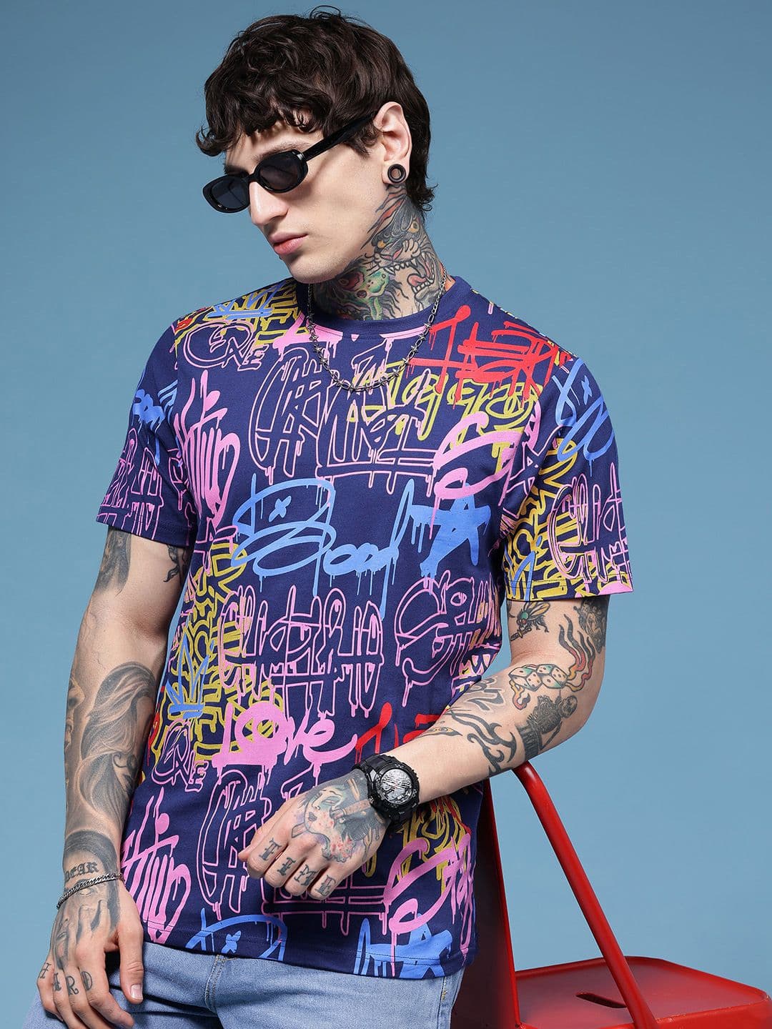 HERE&NOW Typography Printed Drop-Shoulder Sleeves Pure Cotton Relaxed T-shirt - view 1