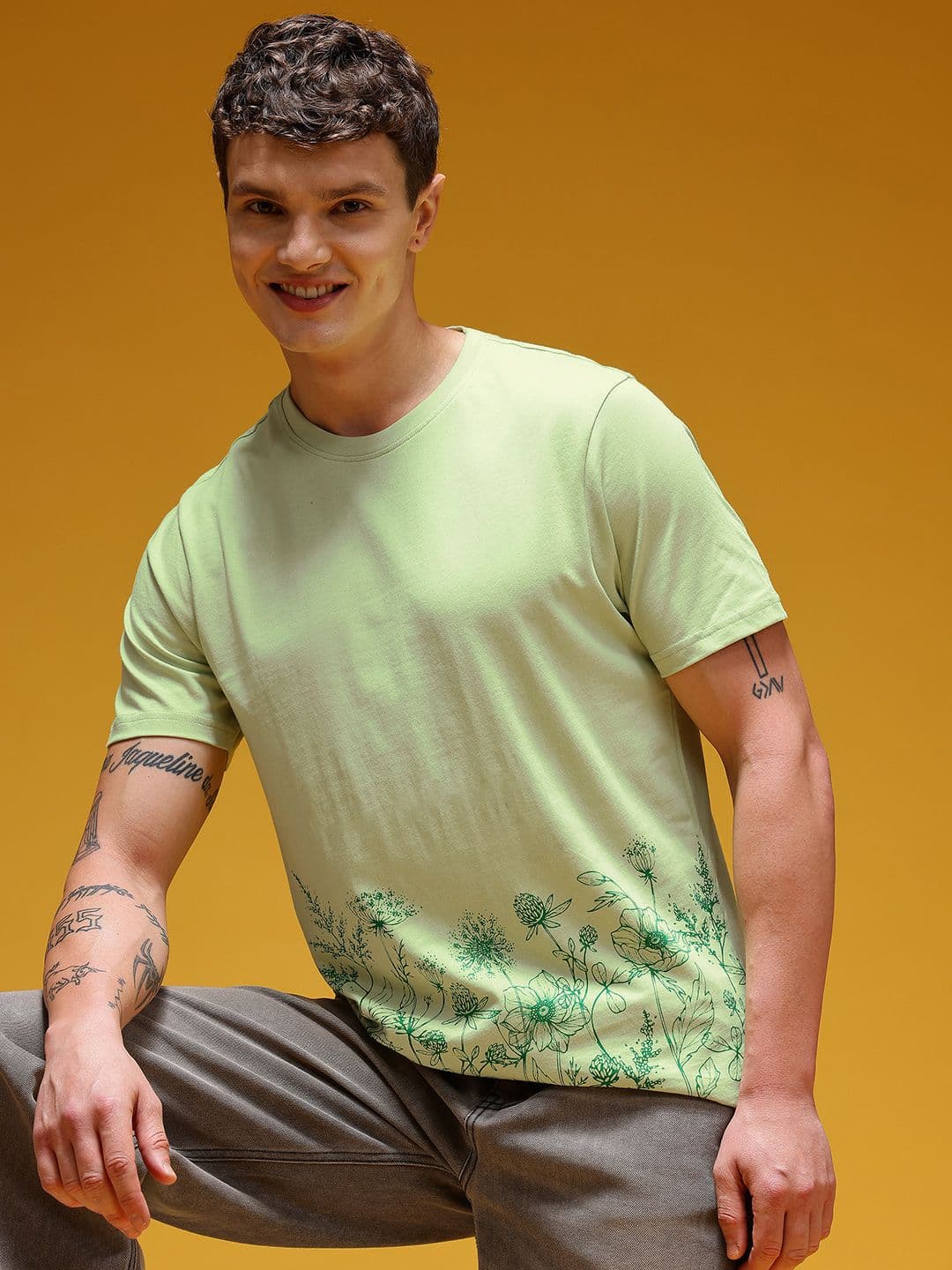 HERE&NOW Men Floral Printed Pure Cotton T-shirt - view 1