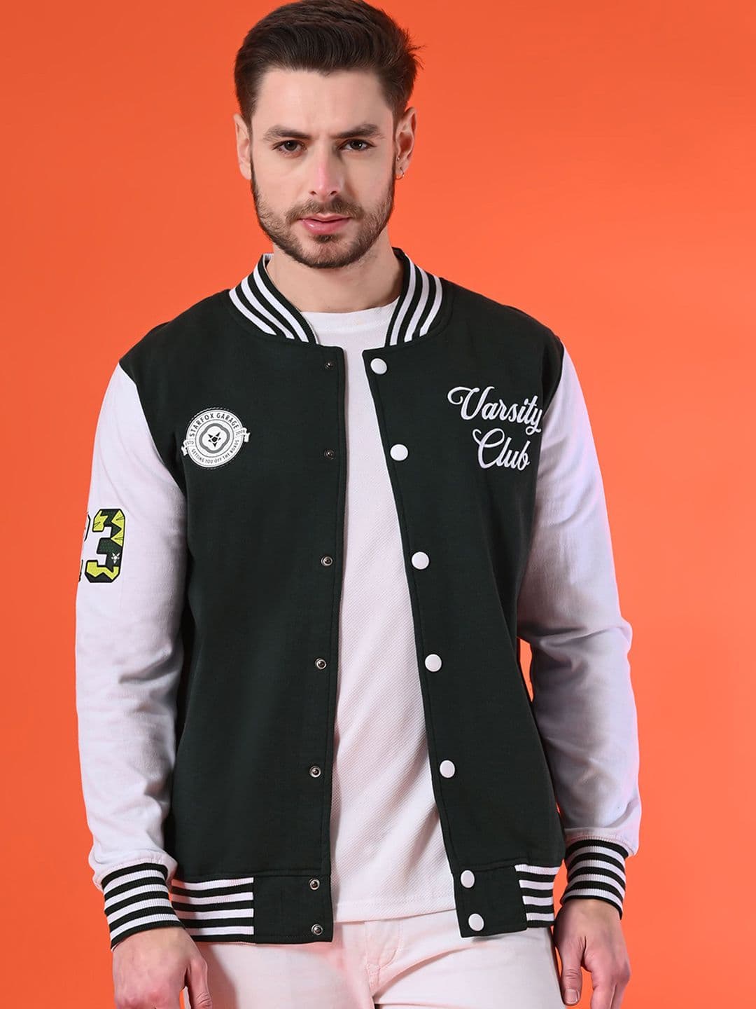 STARFOX Men Stand Collar Typography Printed Fleece Casual Lightweight Varsity Jacket - view 1