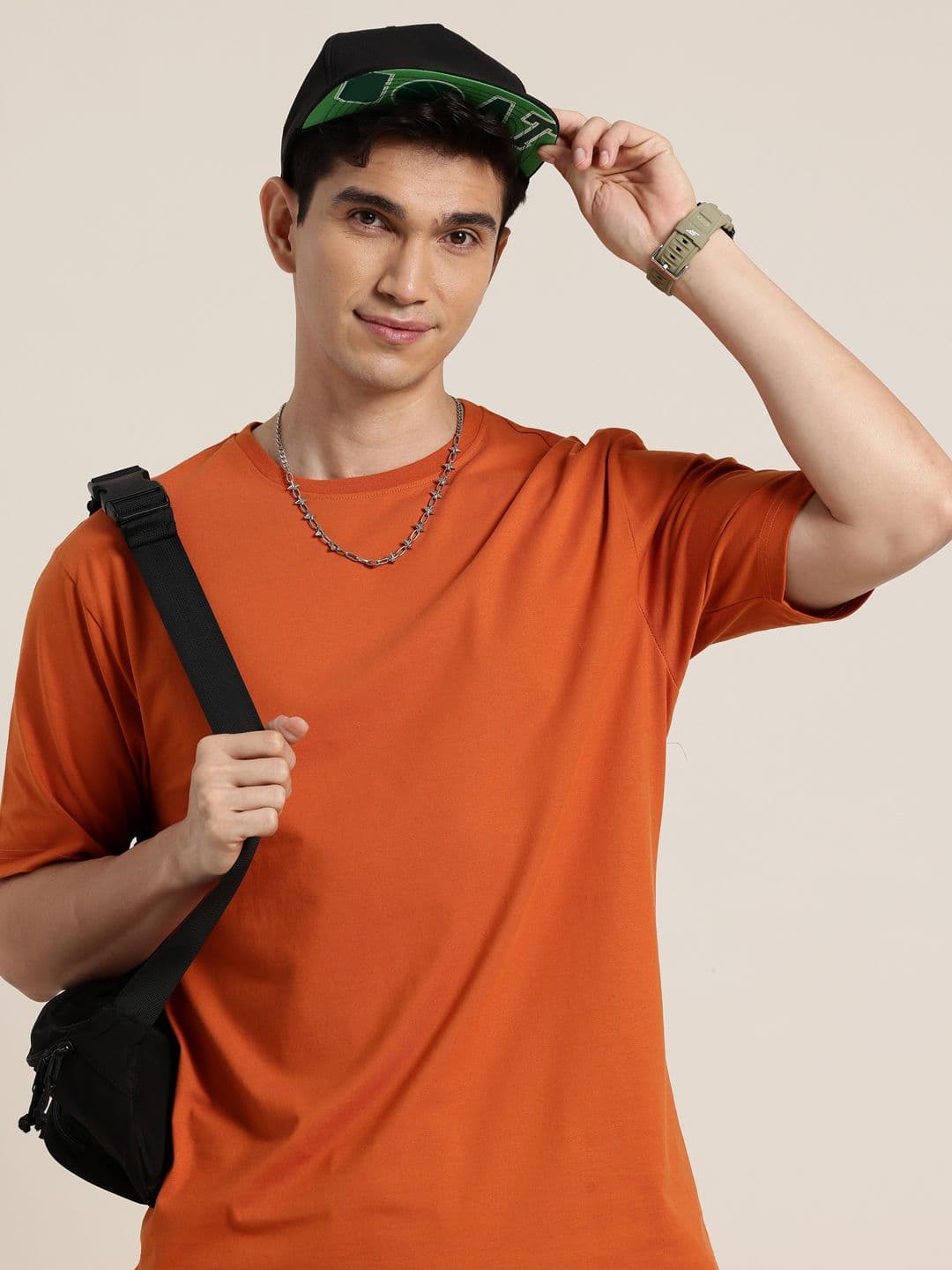 HERE&NOW Drop-Shoulder Sleeves Relaxed Fit Pure Cotton T-shirt - view 1