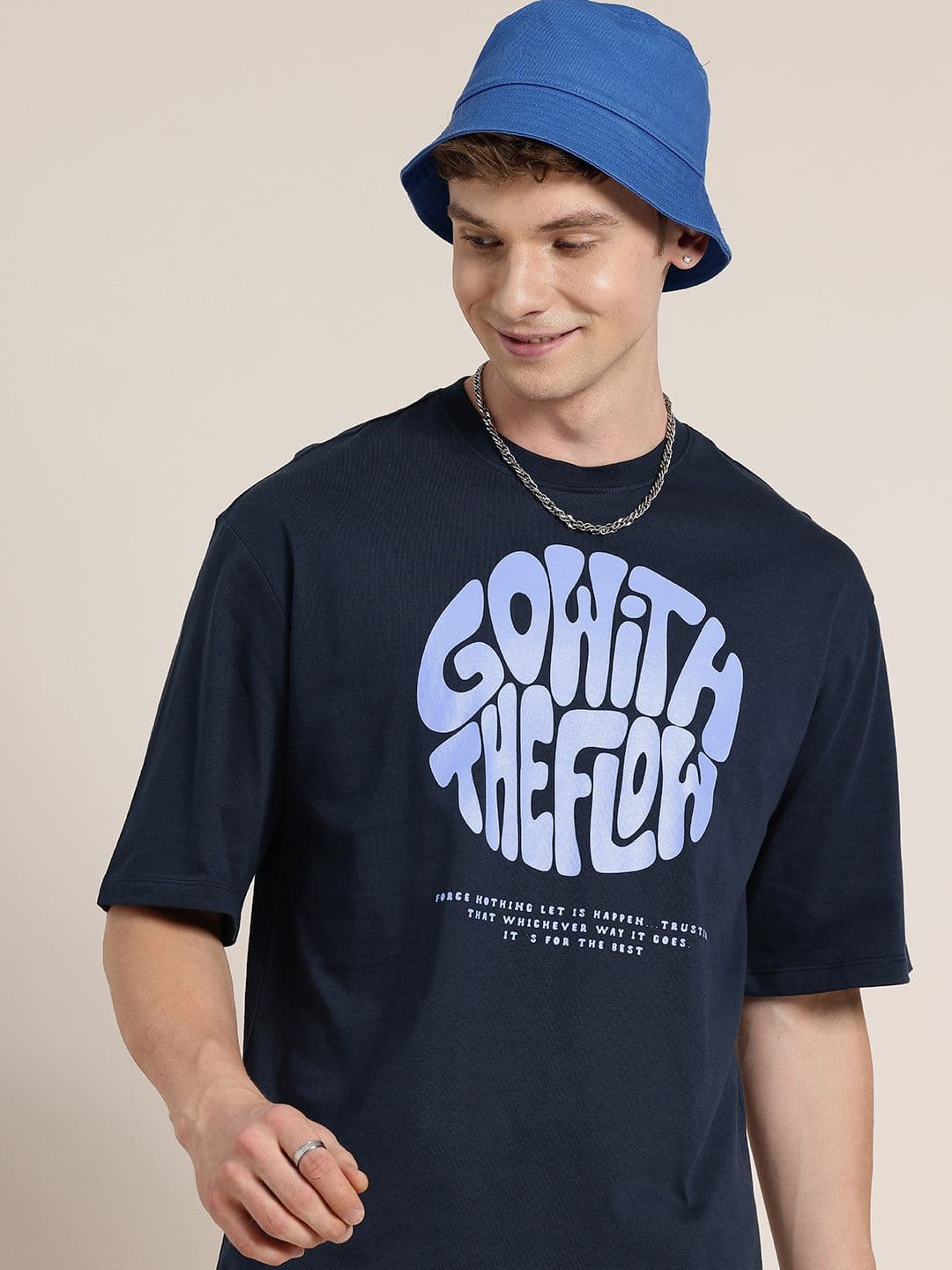 HERE&NOW Pure Cotton Typography Printed Relaxed Fit T-shirt - view 1