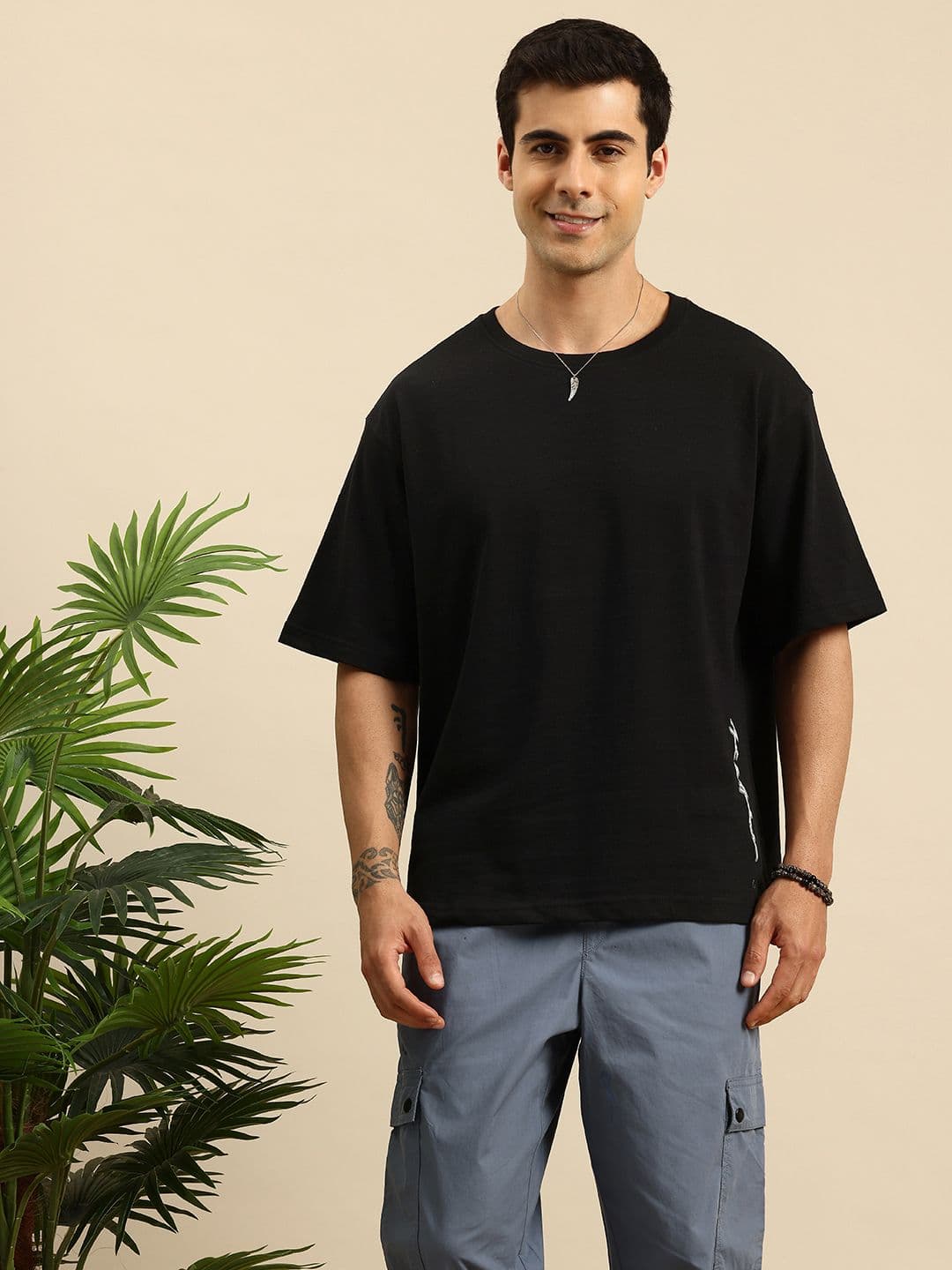 Mast & Harbour Brand Logo Printed Drop-Shoulder Sleeves Oversized Fit T-shirt - view 1