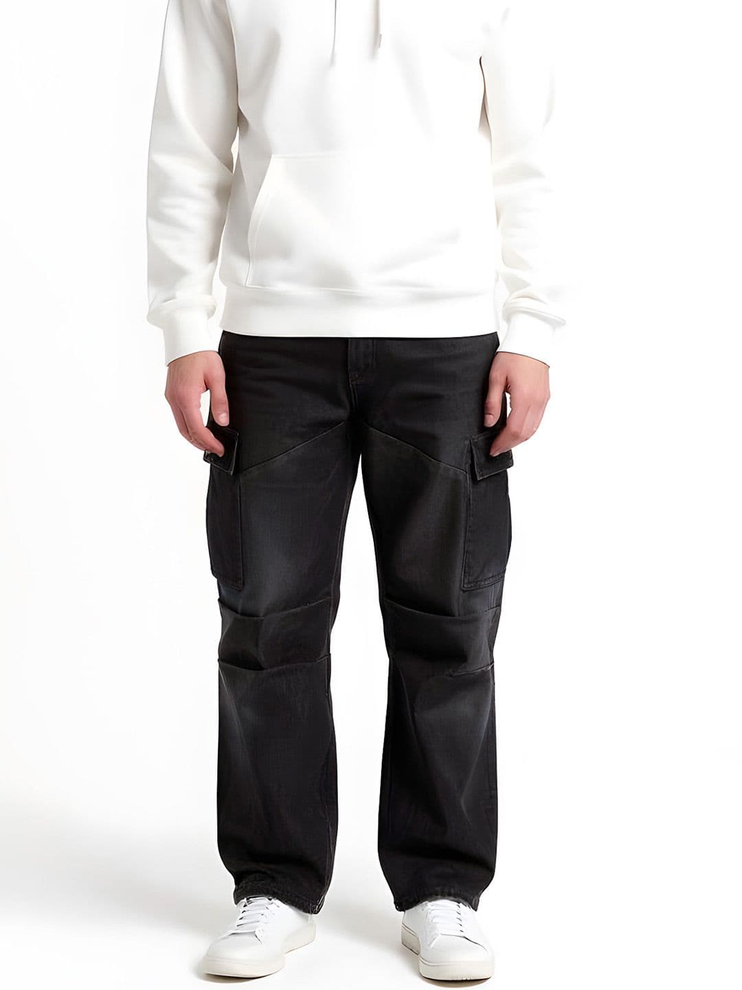 glitchez Men Mid-Rise Dark Relaxed Fit Cargo-Style Relaxed Fit Jeans - view 1