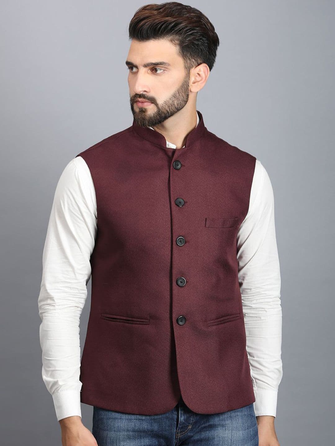 Ethluxis Men Mandarin Collar Woven Nehru Jackets - view 1