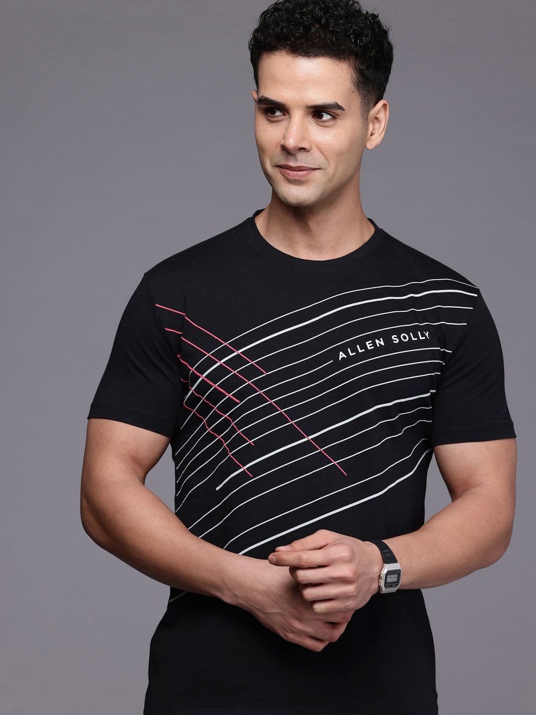 Allen Solly Striped Pure Cotton Slim Fit T-shirt - view 1