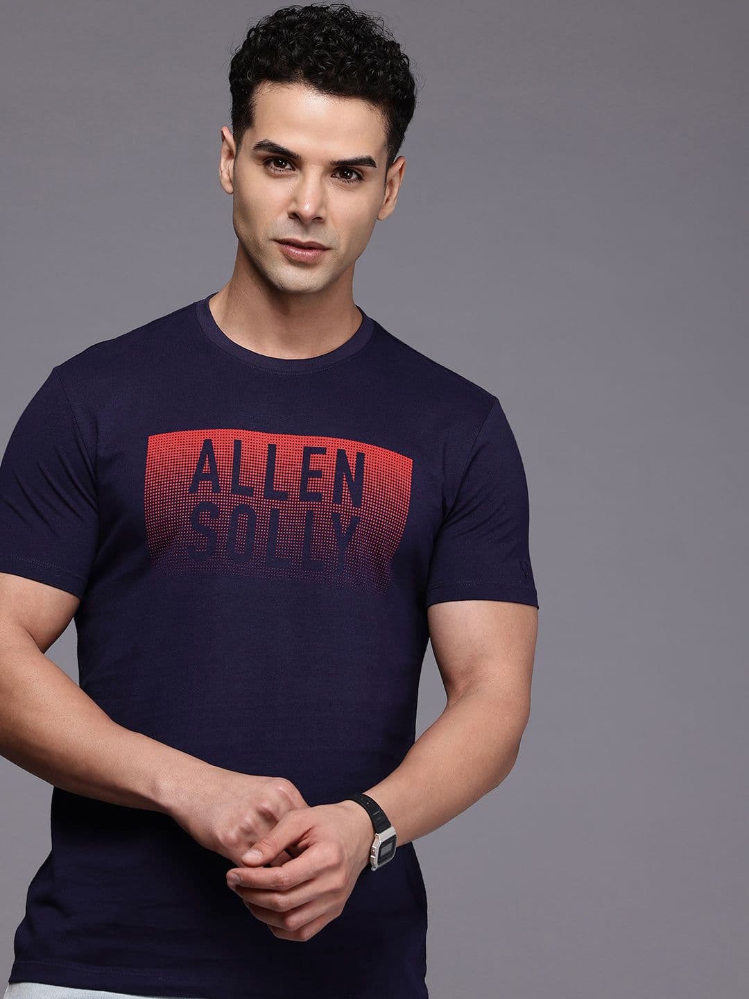 Allen Solly Pure Cotton Brand Logo Printed Slim Fit T-shirt - view 1