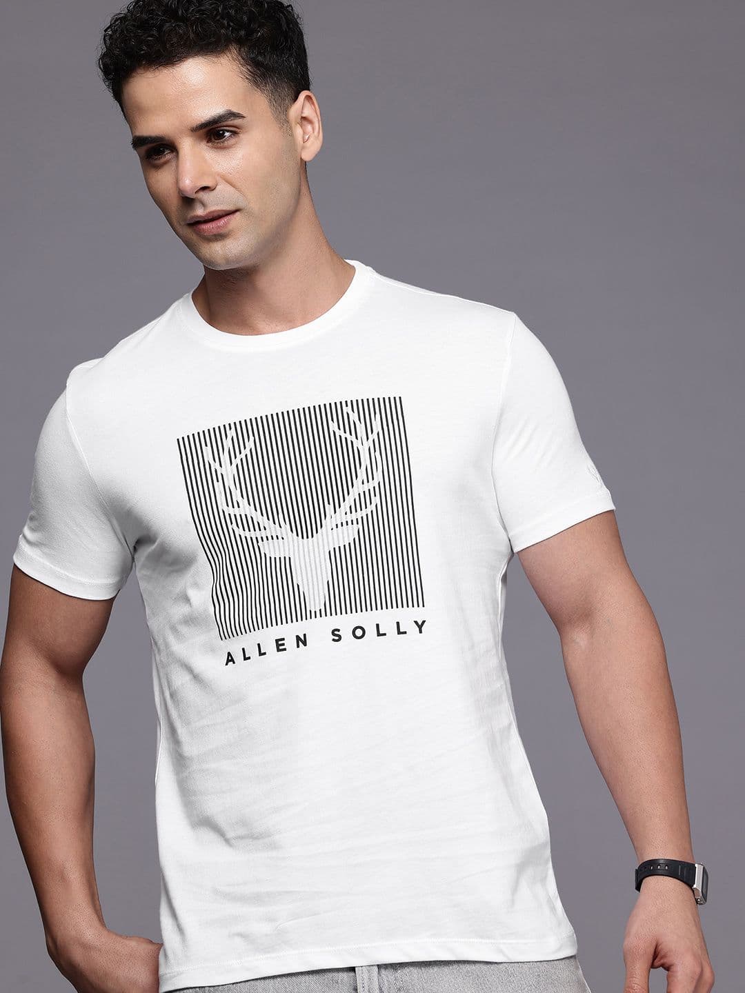 Allen Solly Brand Logo Printed Pure Cotton Slim Fit T-shirt - view 1