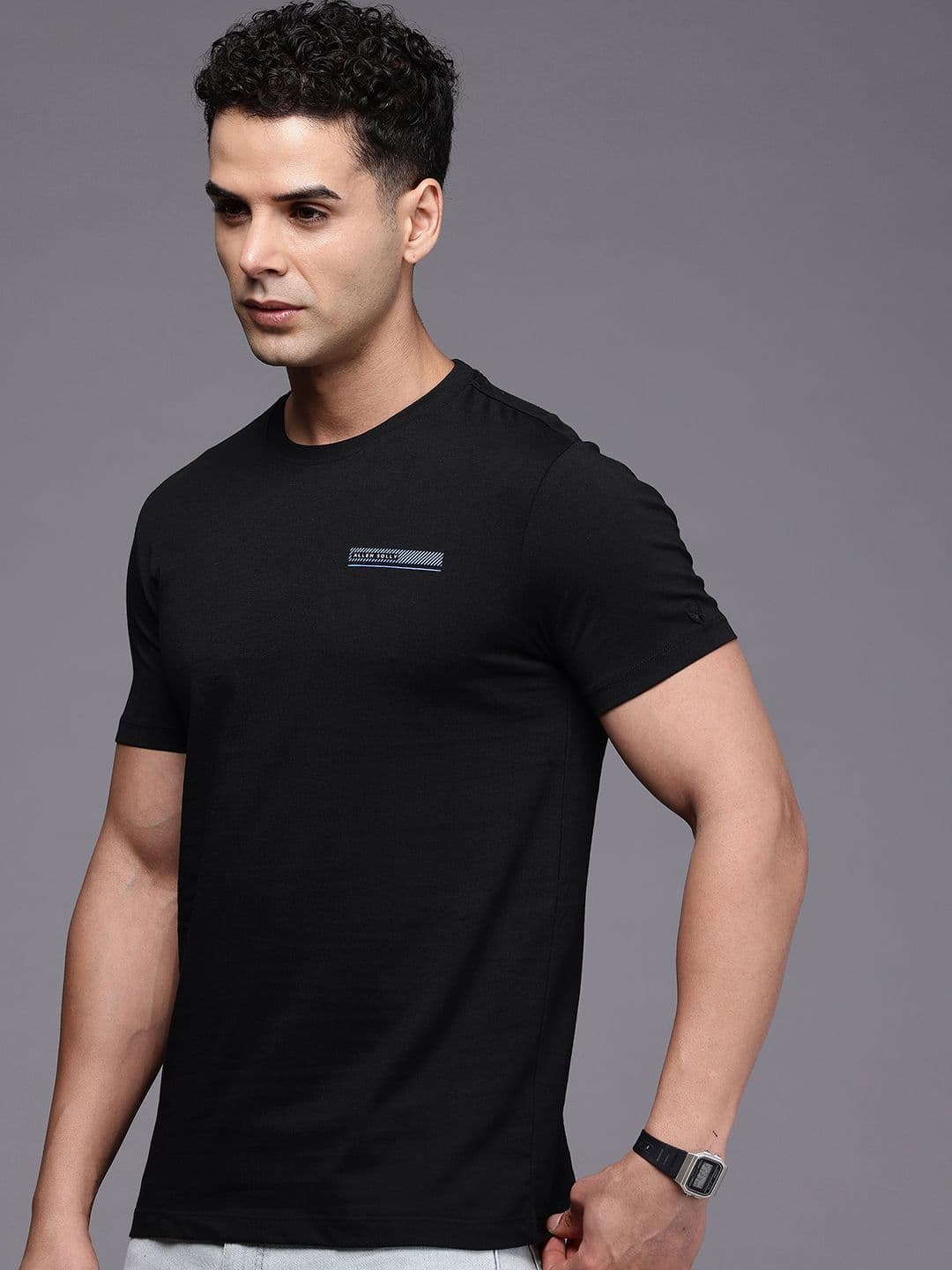 Allen Solly Pure Cotton Brand Logo Printed Slim Fit T-shirt - view 1