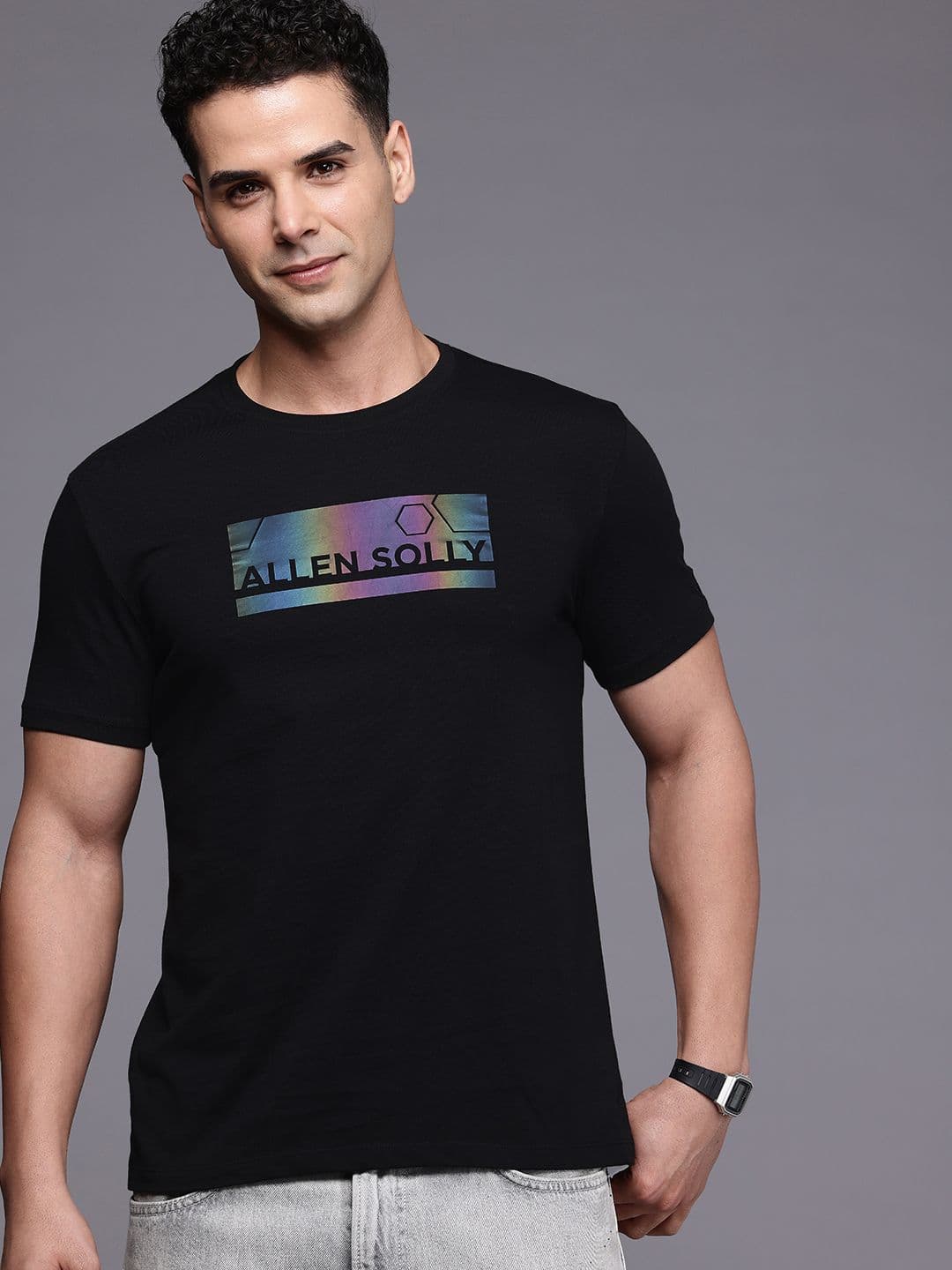 Allen Solly Brand Logo Printed Pure Cotton Slim Fit T-shirt - view 1