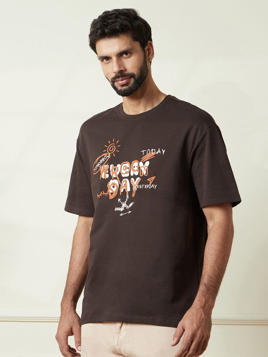 WROGN Men Graphic Printed Round Neck Cotton Relaxed Fit T-shirt - view 1