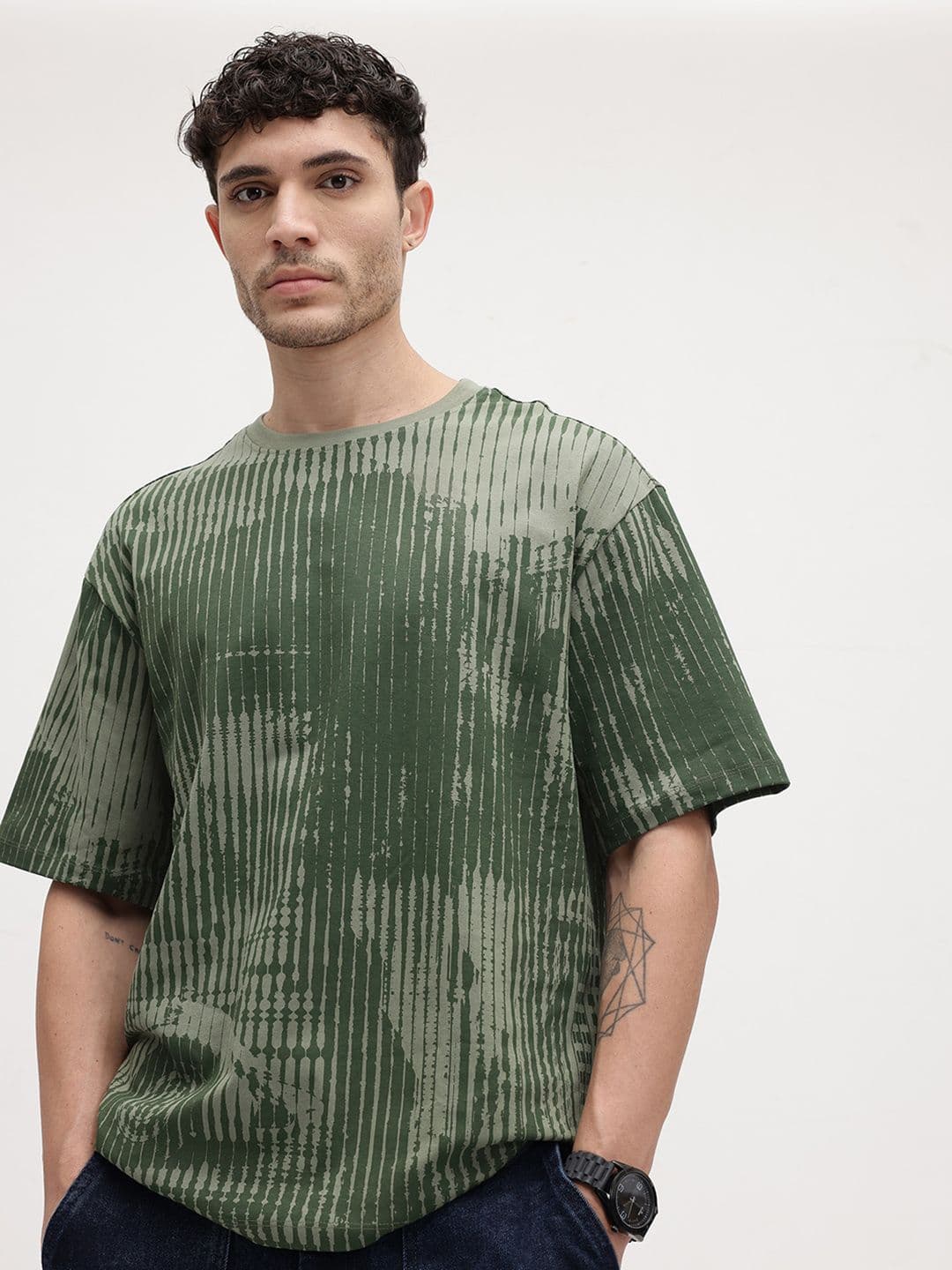 The Roadster Life Co. Men Abstract Print Pure Cotton Drop-Shoulder Sleeves T-shirt - view 1