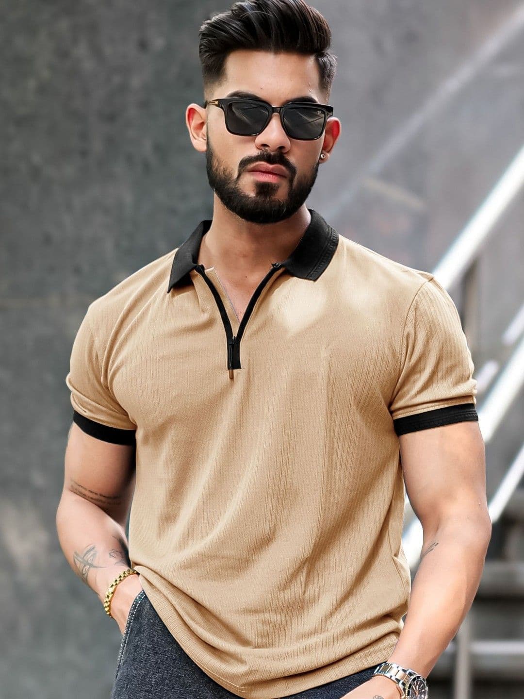 Maniac Men Solid Polo Collar Cotton T-shirt - view 1