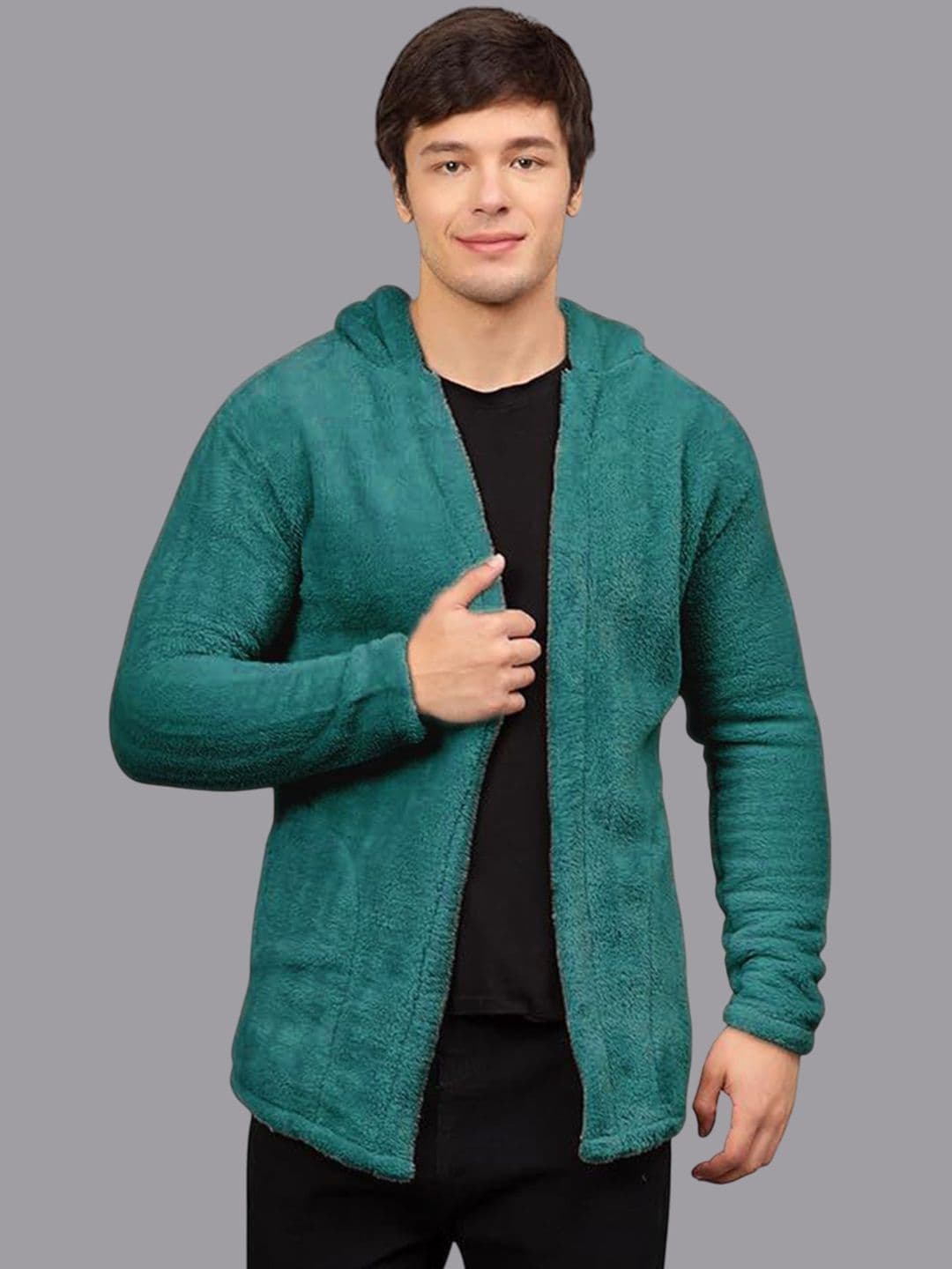 Ben Martin Men Hooded Solid Fleece Casual Lightweight Bomber Jacket - view 1