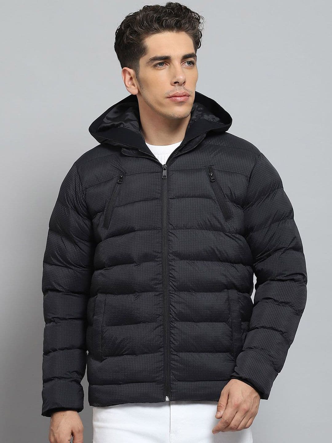 Monte Carlo Men Hooded Checked Casual Lightweight Puffer Jacket - view 1