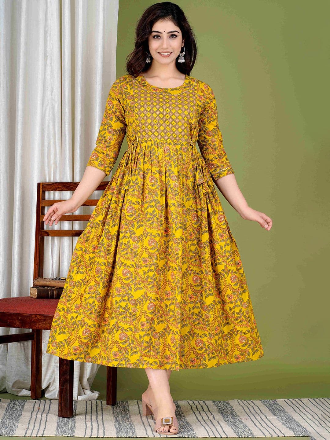MURLI KURTI Floral Printed Round Neck Maternity Cotton Fit and Flare Dress - view 1