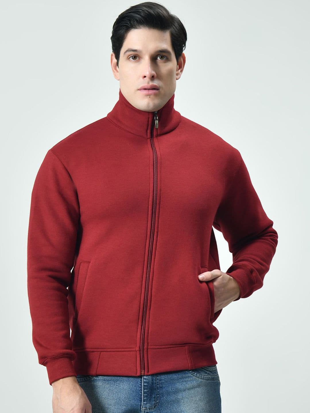 BAESD Men Mock Collar Solid Fleece Casual Lightweight Bomber Jacket - view 1