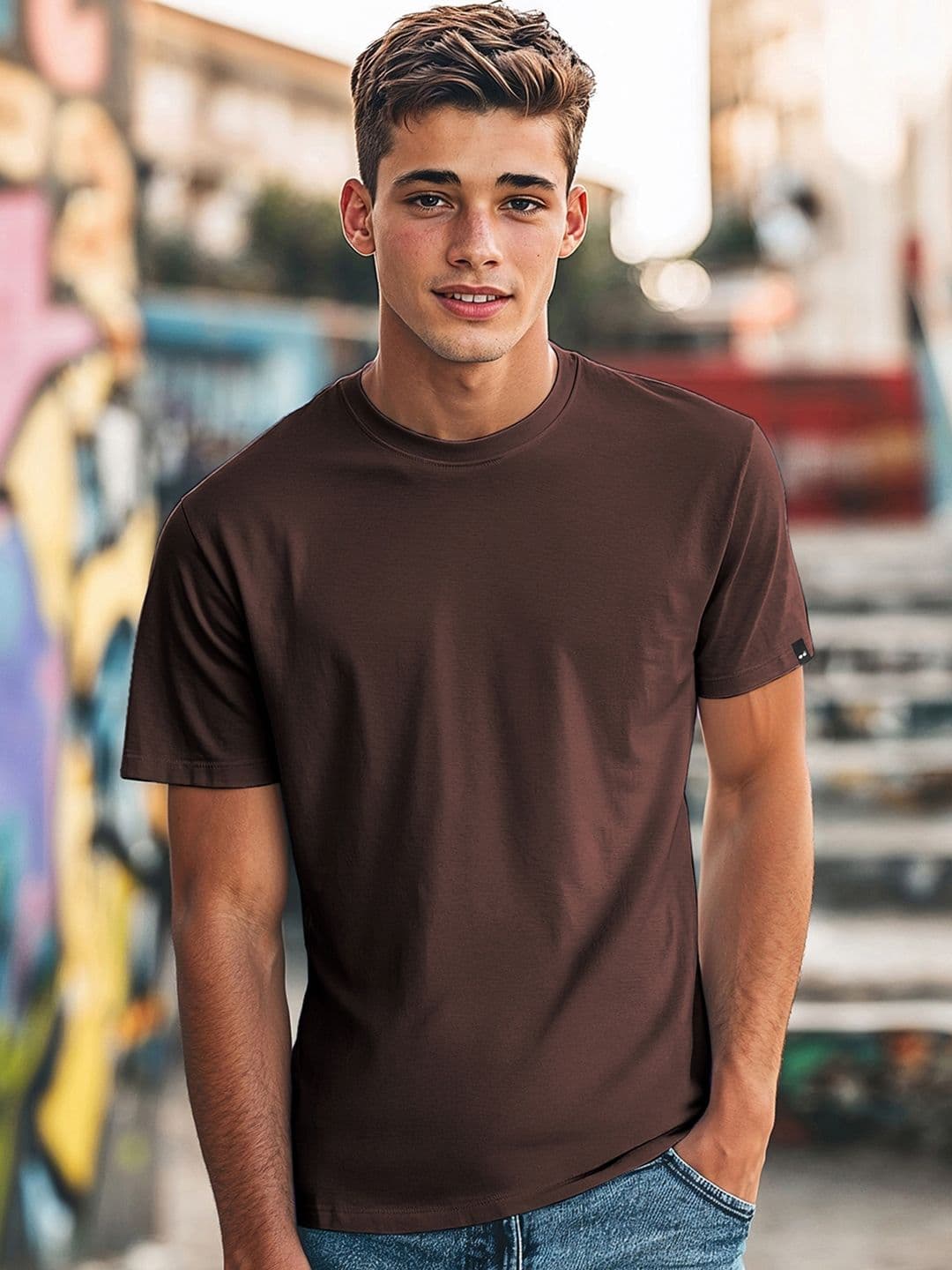 Bewakoof Men Solid Round Neck Cotton T-shirt - view 1