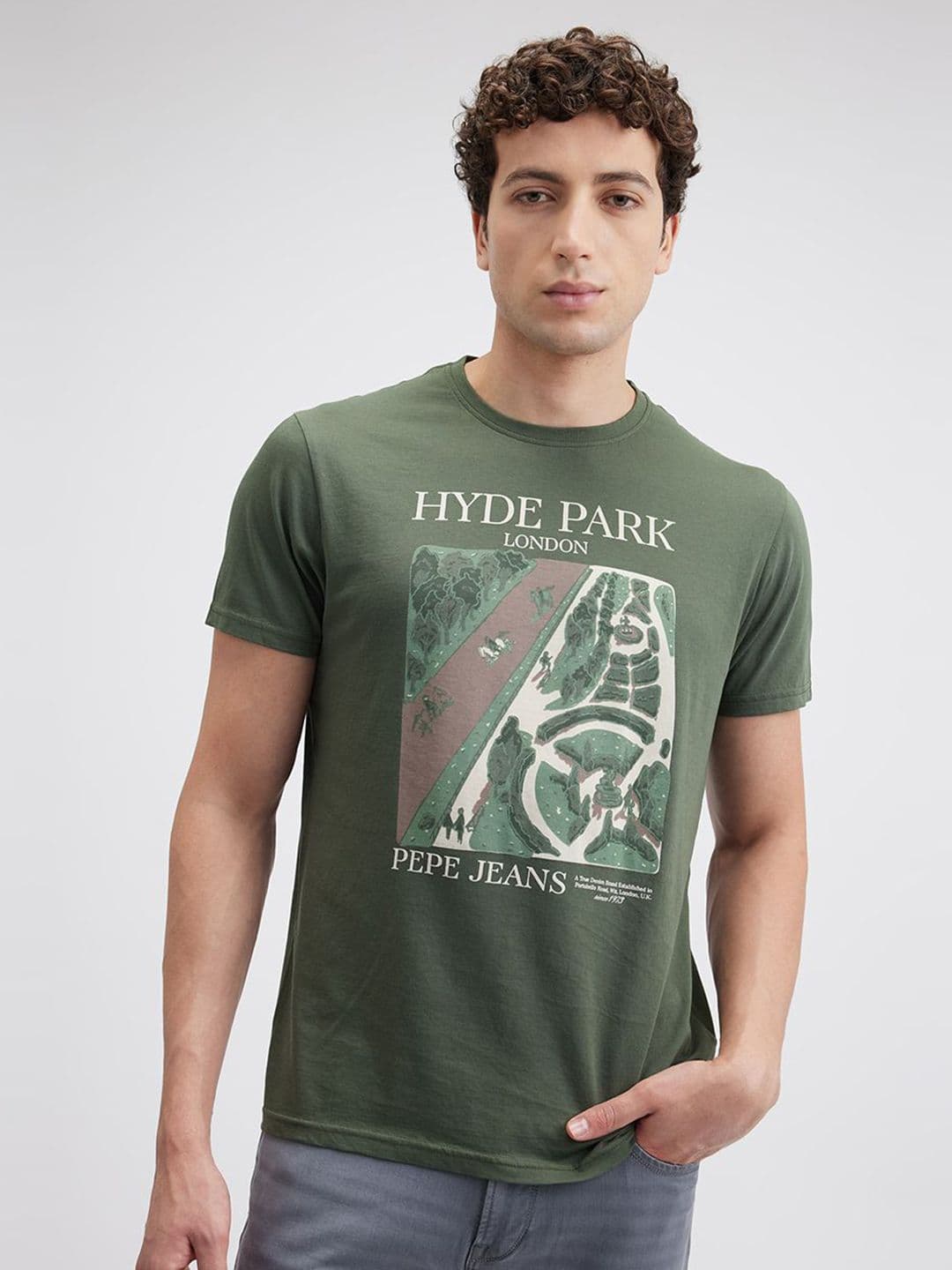Pepe Jeans Men Graphic Printed Round Neck Cotton Slim Fit T-shirt - view 1