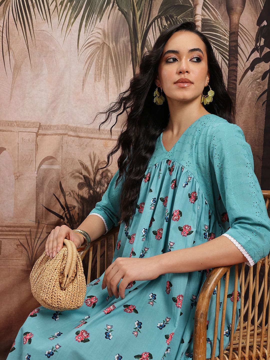 Sangria Floral Print Chikankari Cotton Kurta - view 1