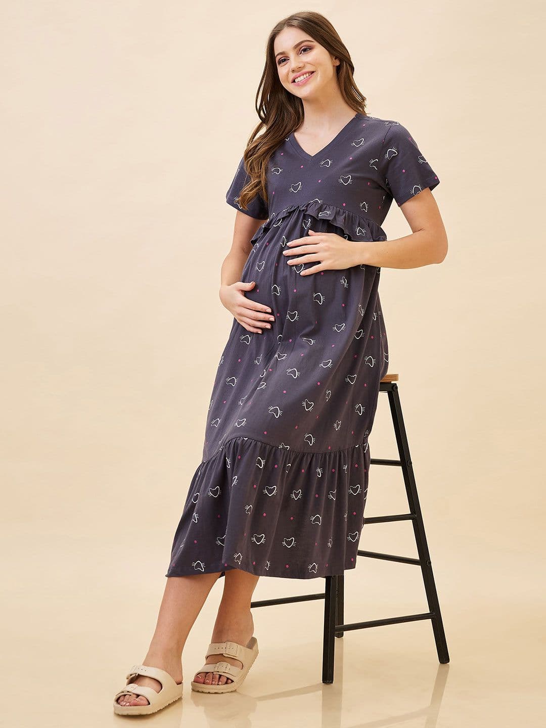 AV2 Printed Pure Cotton Short Nighty Feeding Dress - view 1