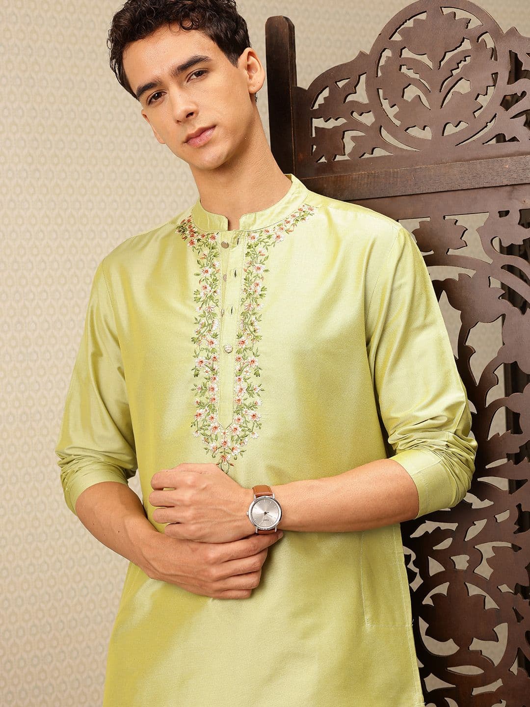 House of Pataudi Floral Embroidered Rozana Kurta - view 1