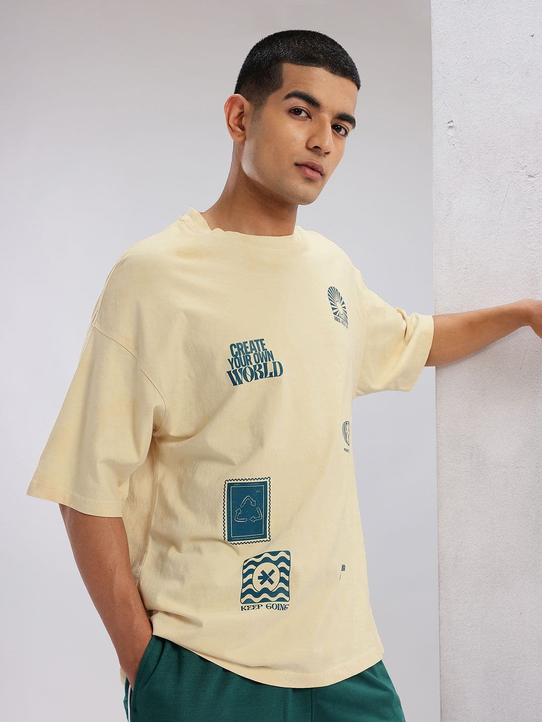 HRX by Hrithik Roshan Printed Drop-Sleeves Pure Cotton Oversized Lifestyle T-shirt - view 1