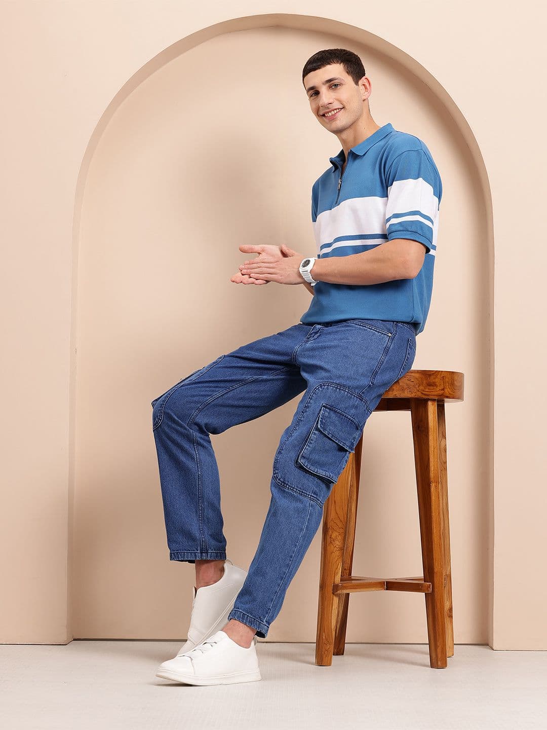 Mast & Harbour Stripe Colourblocked Polo Collar T-shirt - view 1