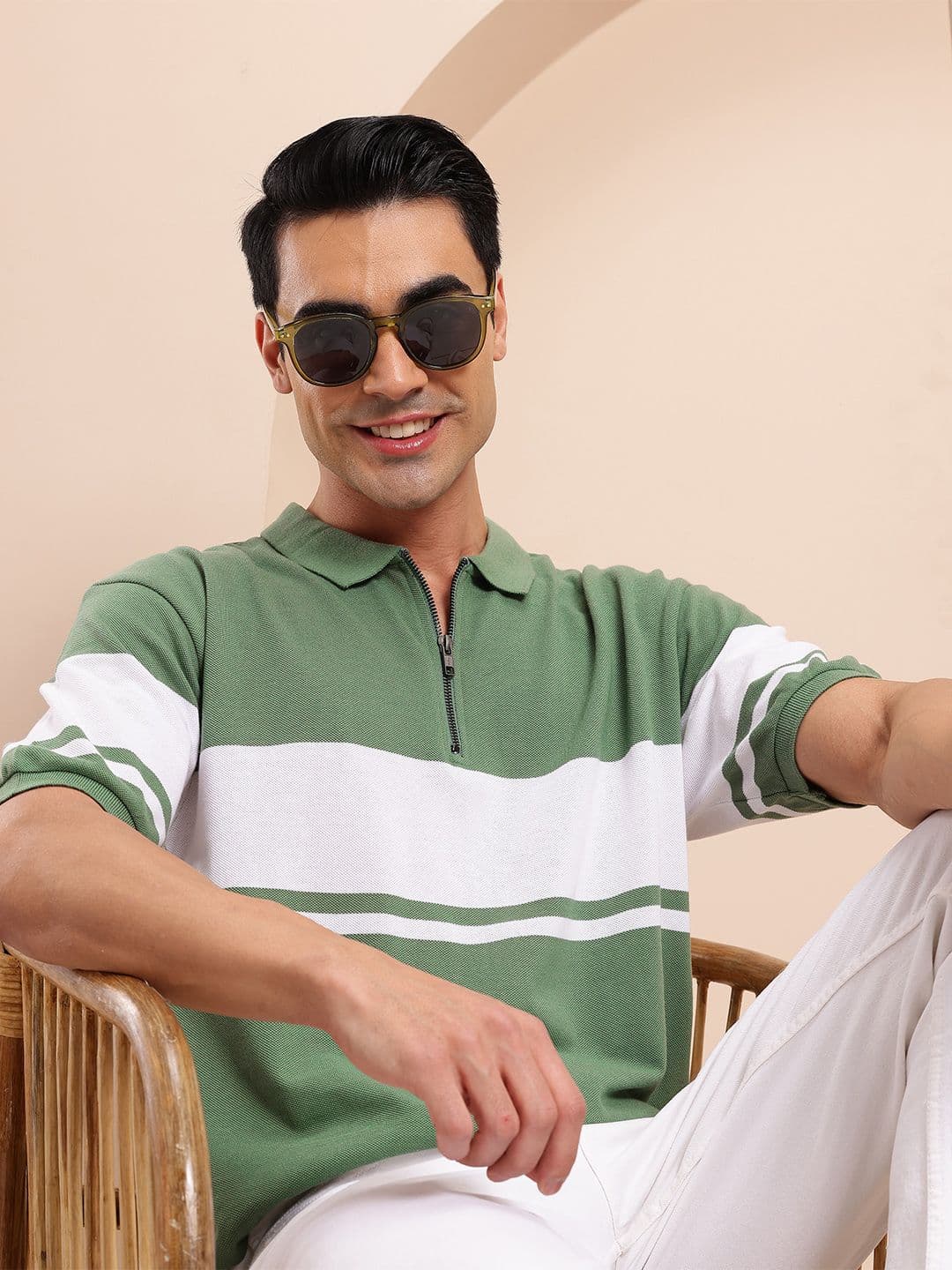 Mast & Harbour Stripe Colourblocked Polo Collar T-shirt - view 1