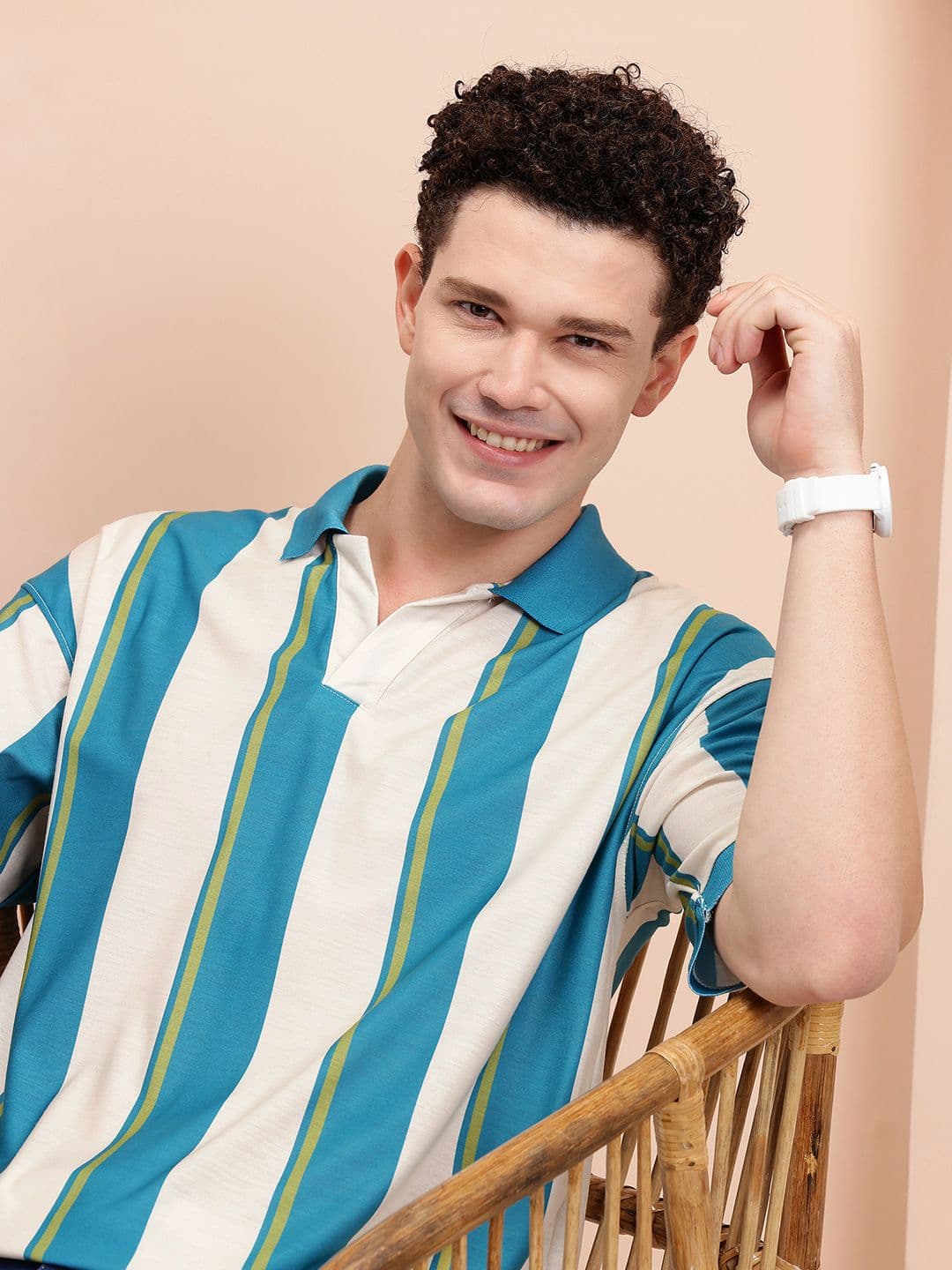 Mast & Harbour Men Striped Polo Collar Relaxed Fit T-shirt - view 1