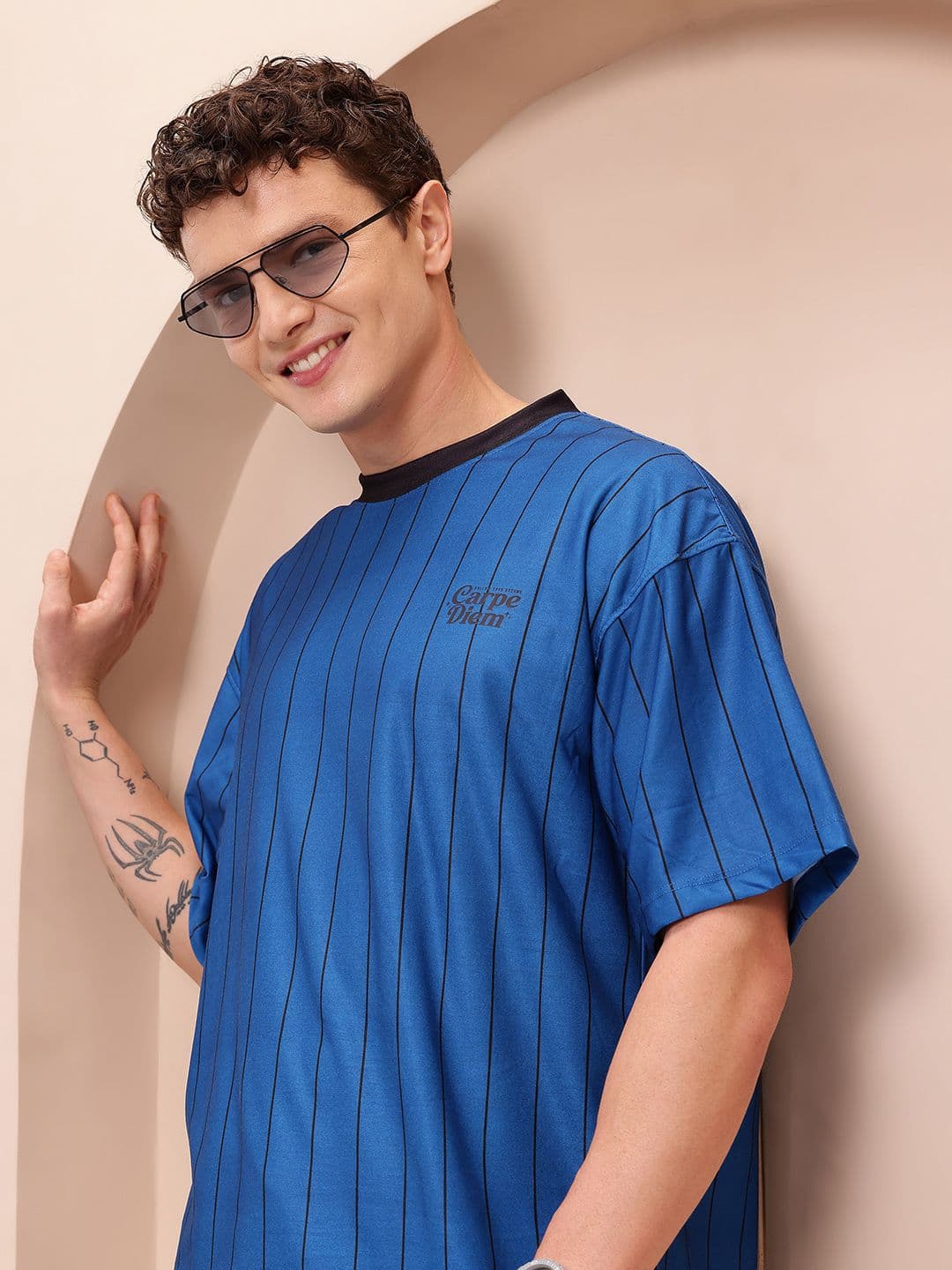 Mast & Harbour Striped Drop-Shoulder Sleeves Relaxed T-shirt - view 1