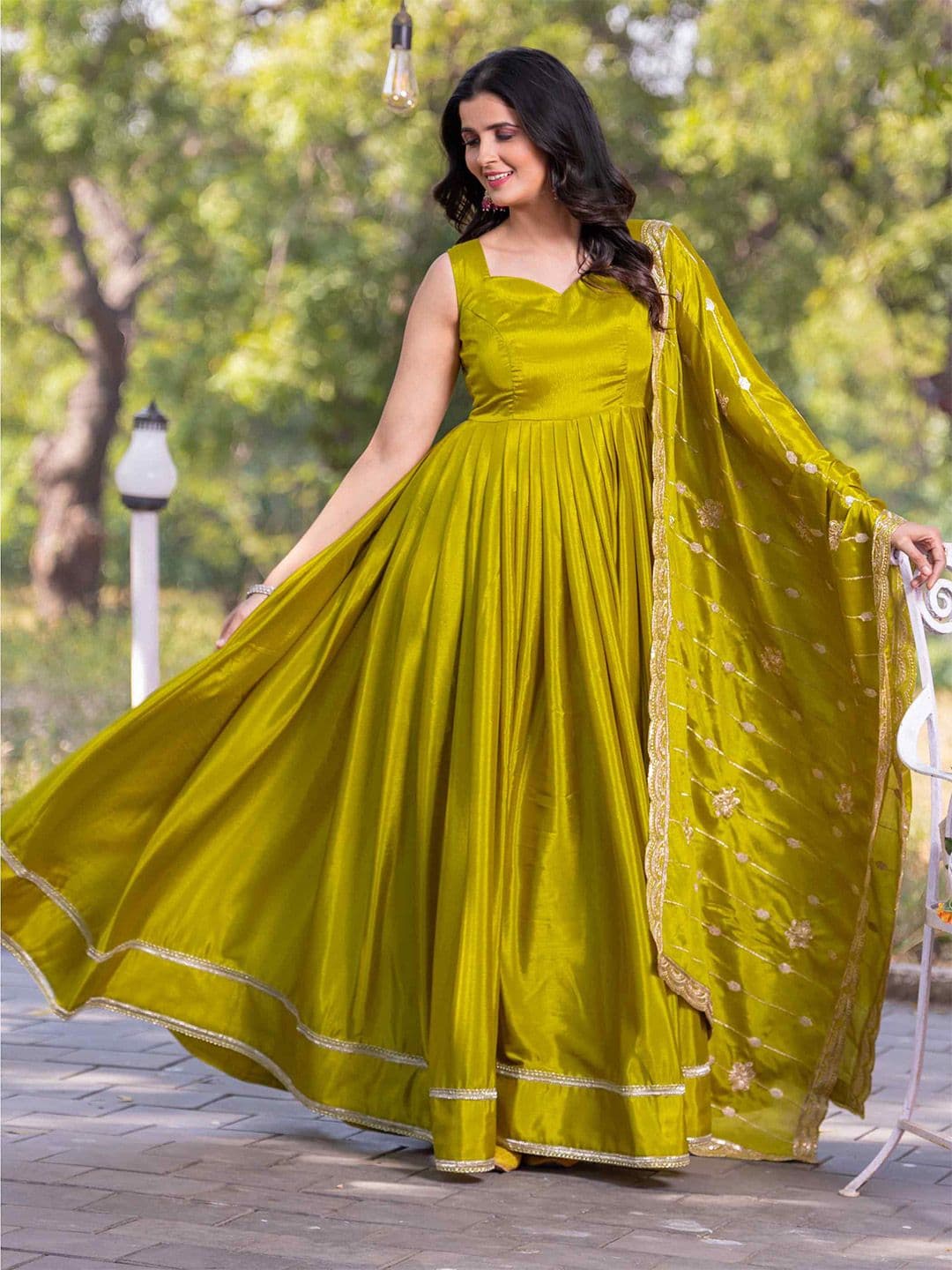 Anouk Rustic Women Pure Chinon Flared Gown With Embroidery Dupatta Set - view 1