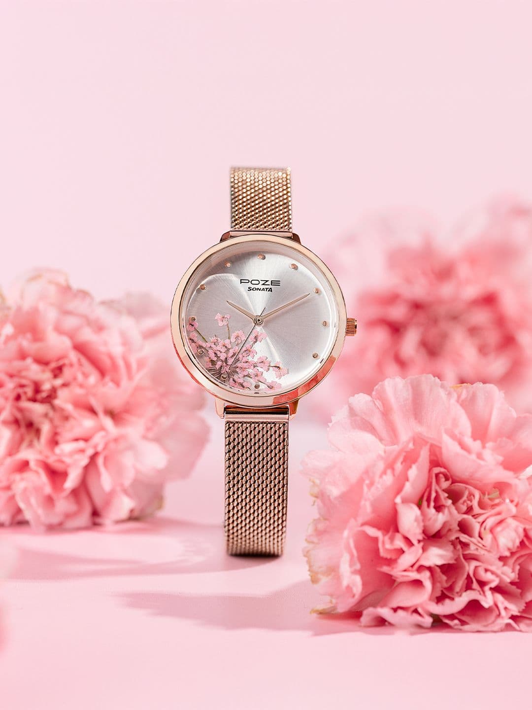 Sonata Women Poze Flower Dial & Bracelet Style Straps Analogue Quartz Watch SP80105WM01 - view 1