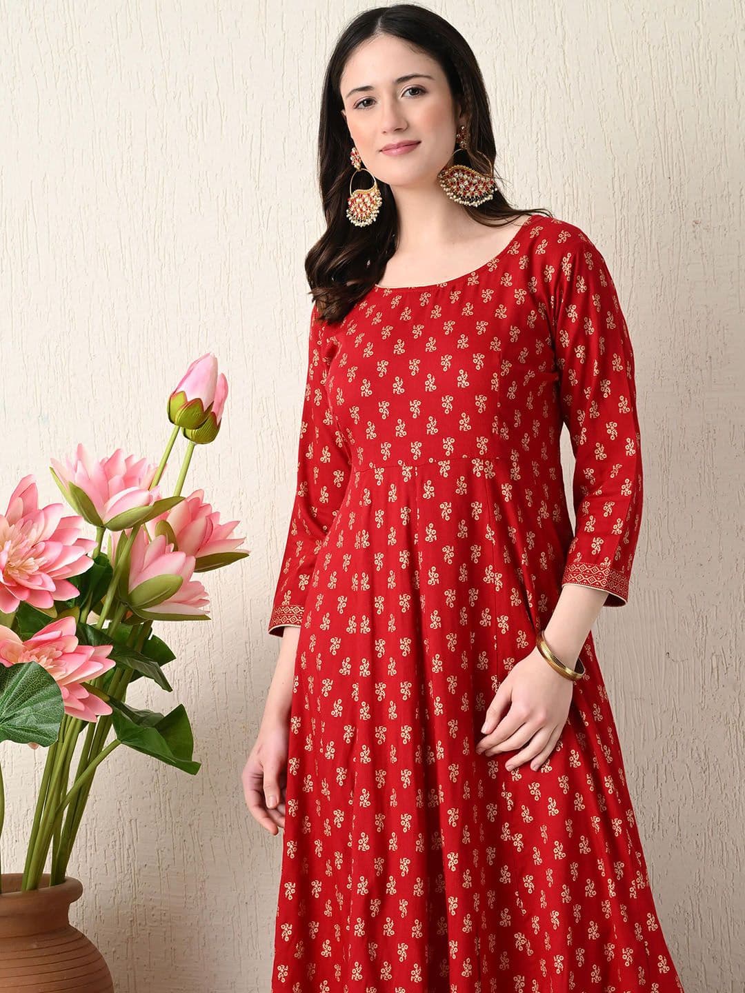 ao services Ethnic Motifs Printed Round Neck Anarkali Kurta - view 1