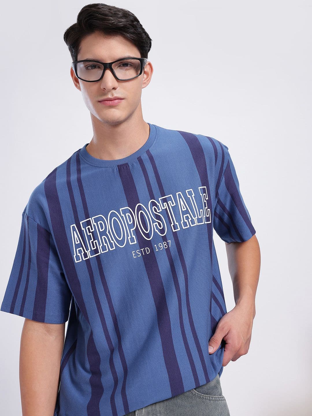 Aeropostale Striped Relaxed Fit Pure Cotton T-shirt - view 1