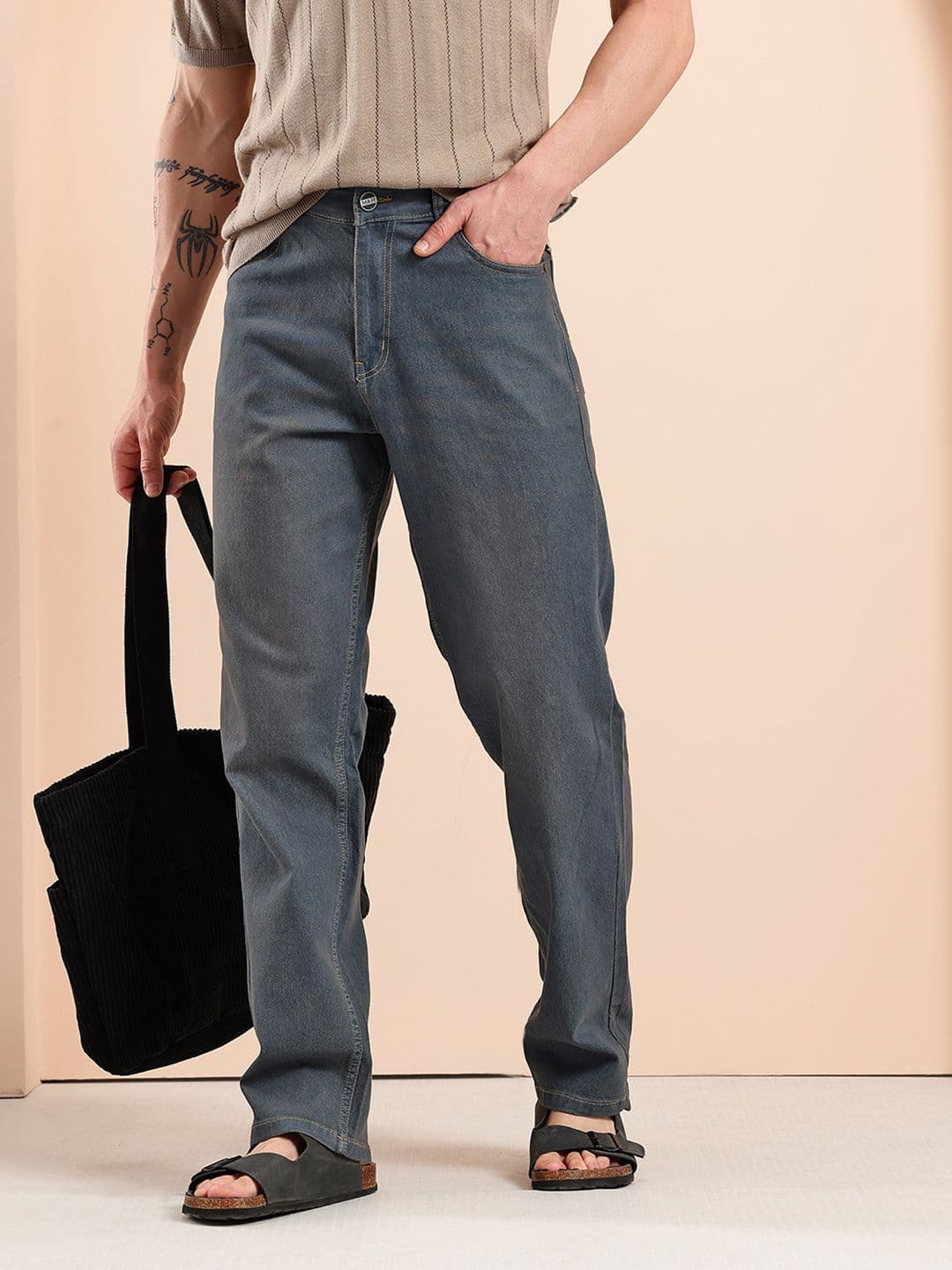 Mast & Harbour Men Straight Fit Mid-Rise Light Fade Stretchable Jeans - view 1