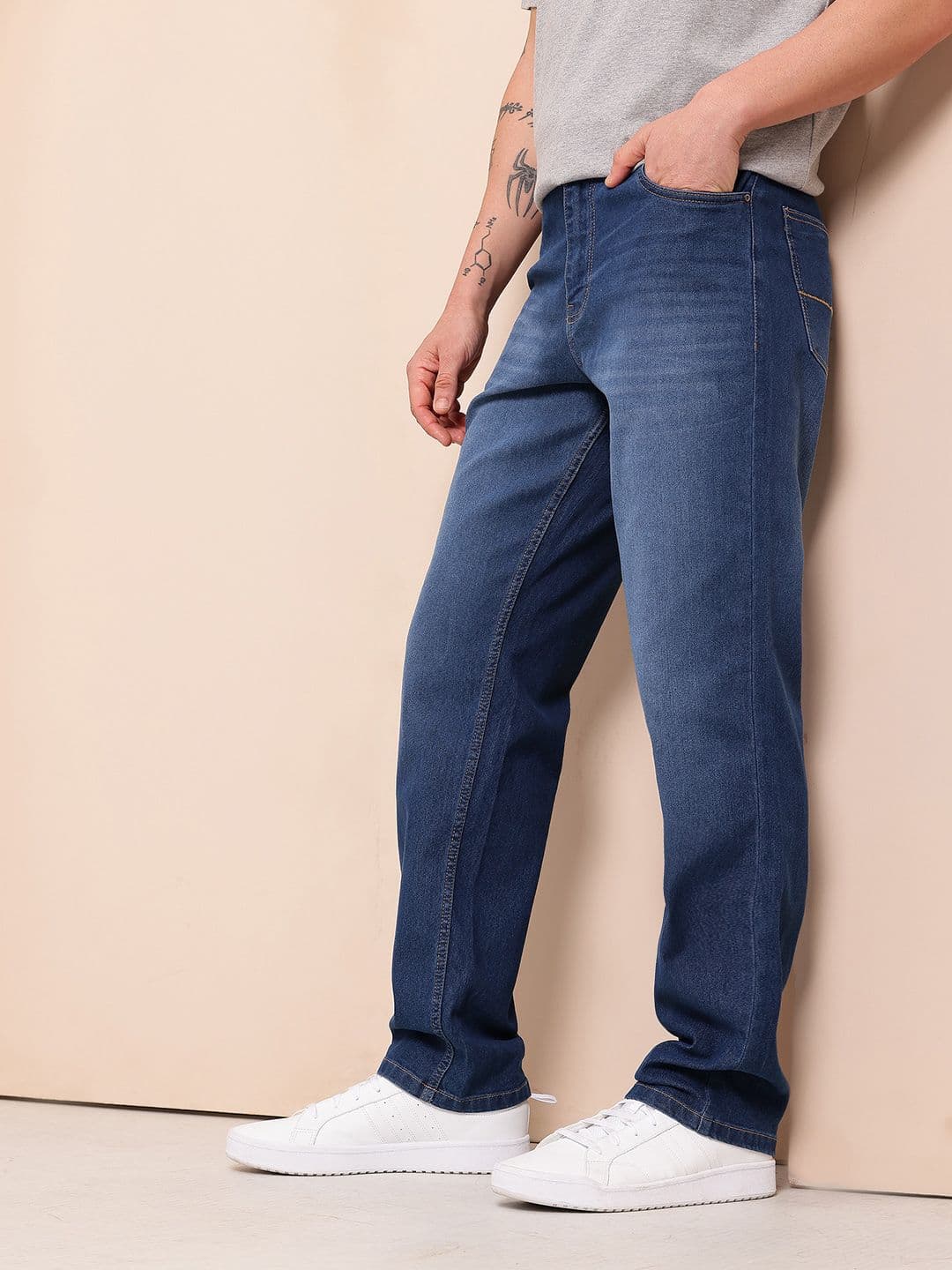 Mast & Harbour Men Straight Fit Mid-Rise Light Fade Stretchable Jeans - view 1