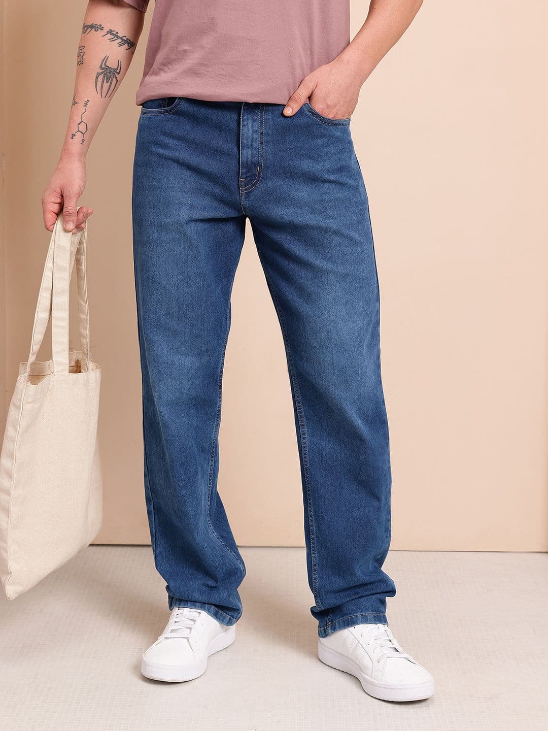 Mast & Harbour Men Straight Fit Mid-Rise Light Fade Stretchable Jeans - view 1
