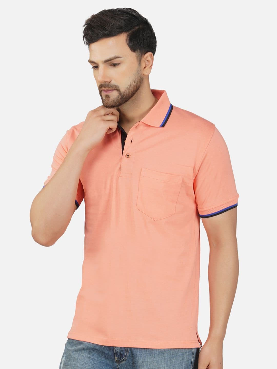 ALARM Men Solid Polo Collar Cotton Slim Fit T-shirt - view 1