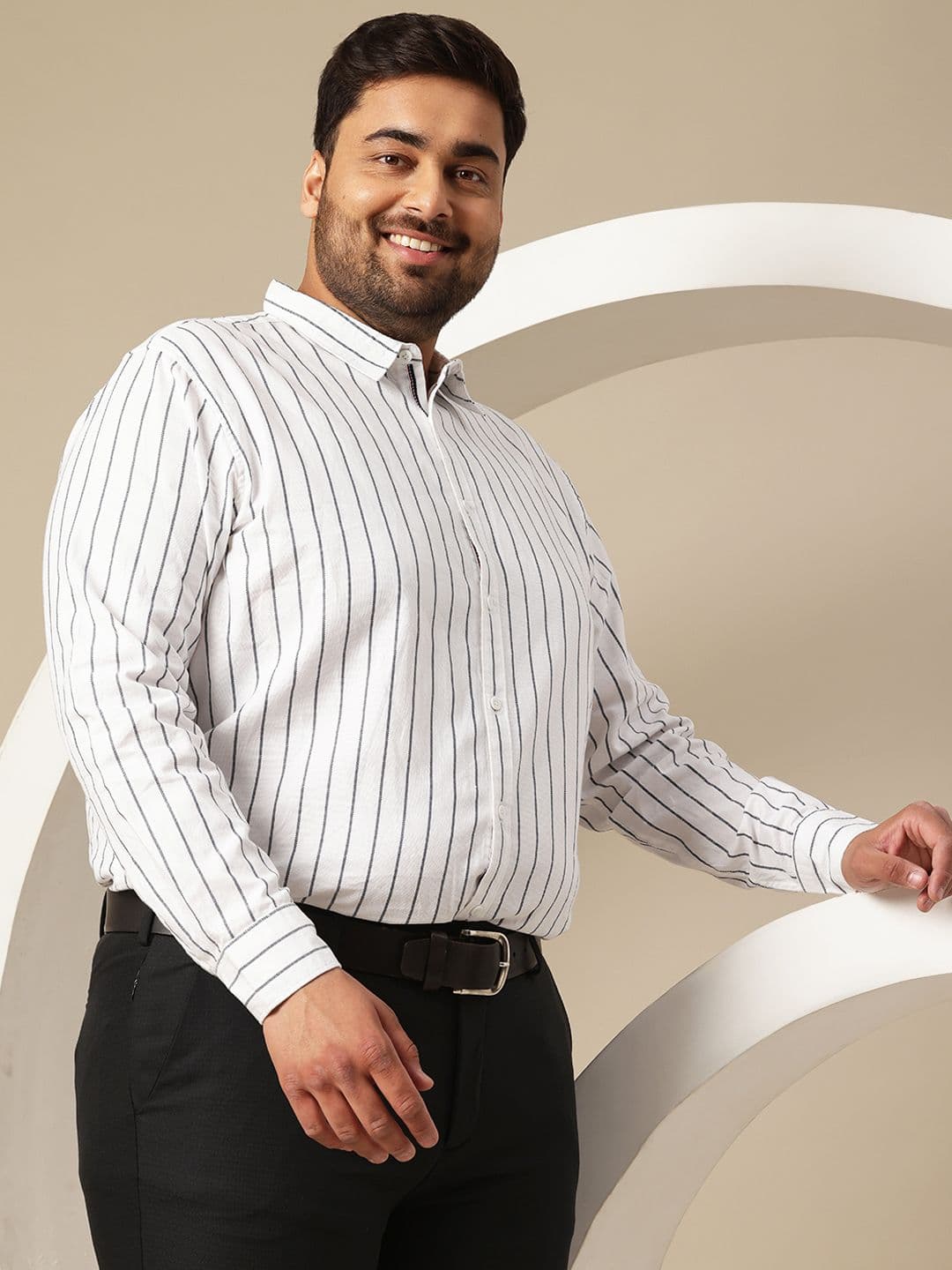 Sztori Men Plus Size Premium Striped Pure Cotton Formal Shirt - view 1