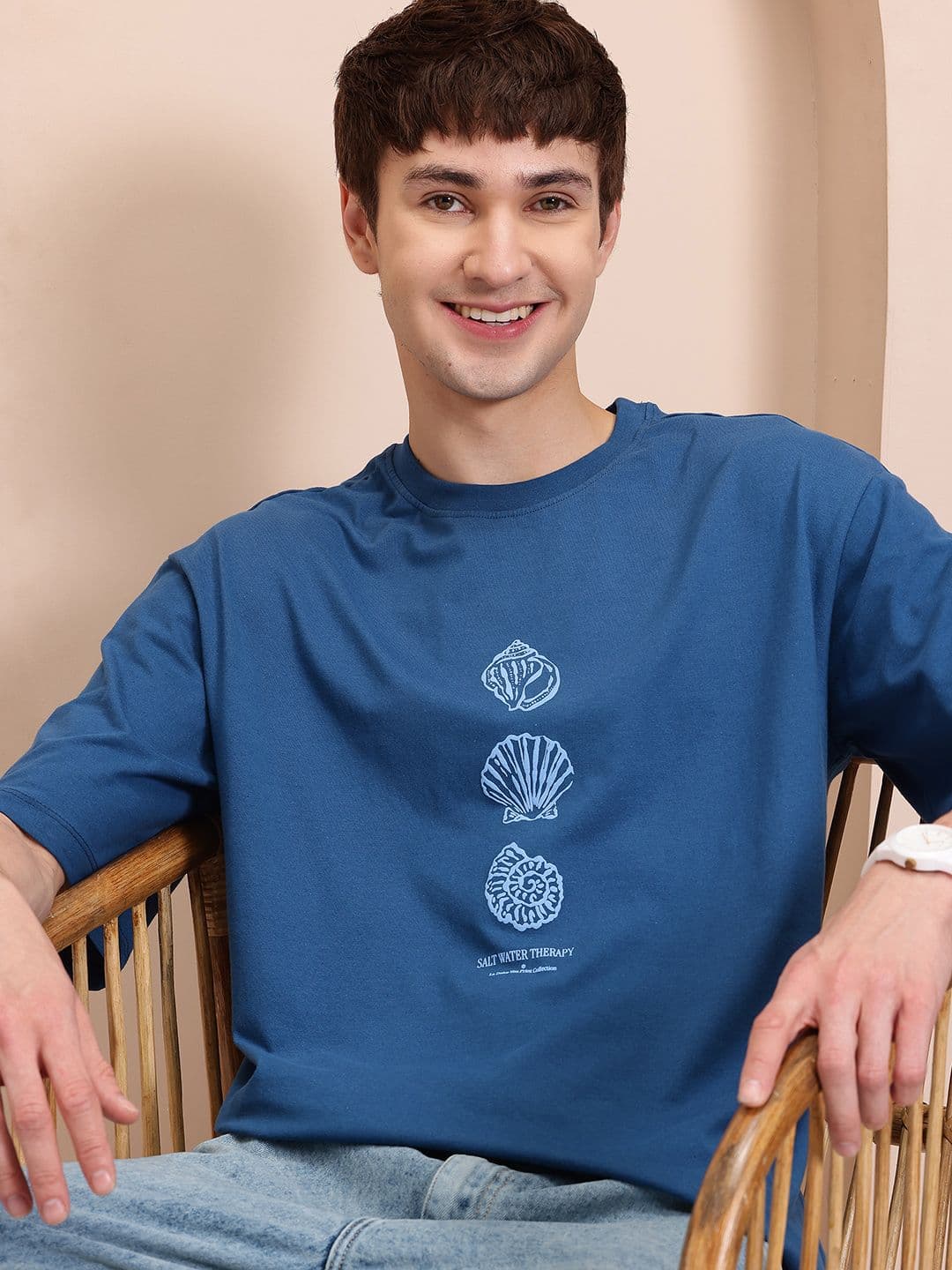 Mast & Harbour Men Printed Drop-Shoulder Sleeves Pure Cotton Relaxed Fit T-shirt - view 1