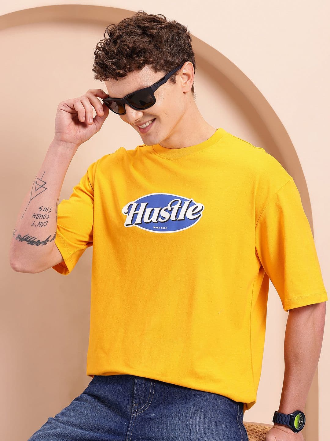 Mast & Harbour Printed Drop-Shoulder Sleeves Pure Cotton T-shirt - view 1