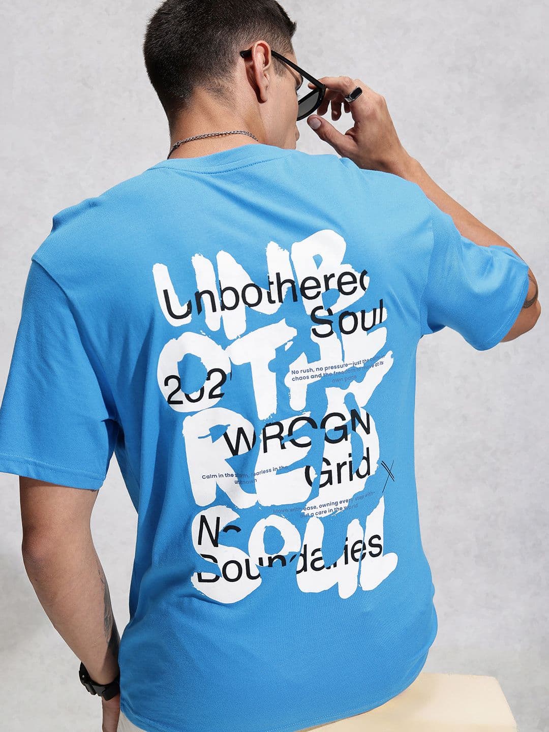 WROGN Typography Printed Drop-Shoulder Sleeves Pure Cotton Oversized T-shirt - view 1