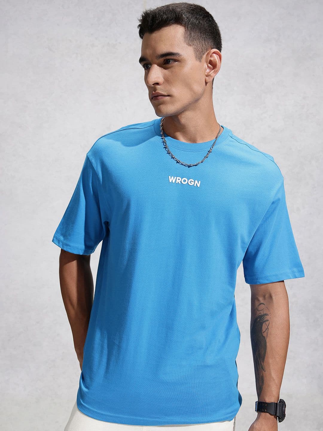 WROGN Typography Printed Drop-Shoulder Sleeves Pure Cotton Oversized T-shirt - view 1