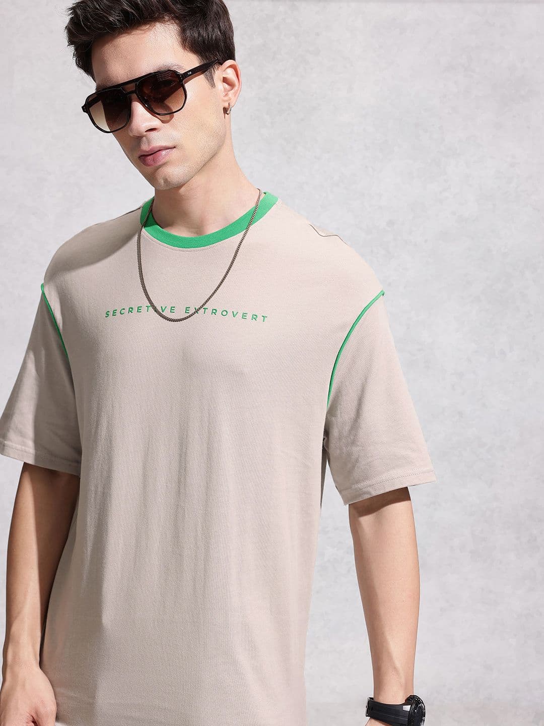 WROGN Drop-Shoulder Sleeves Pure Cotton Oversized T-shirt - view 1