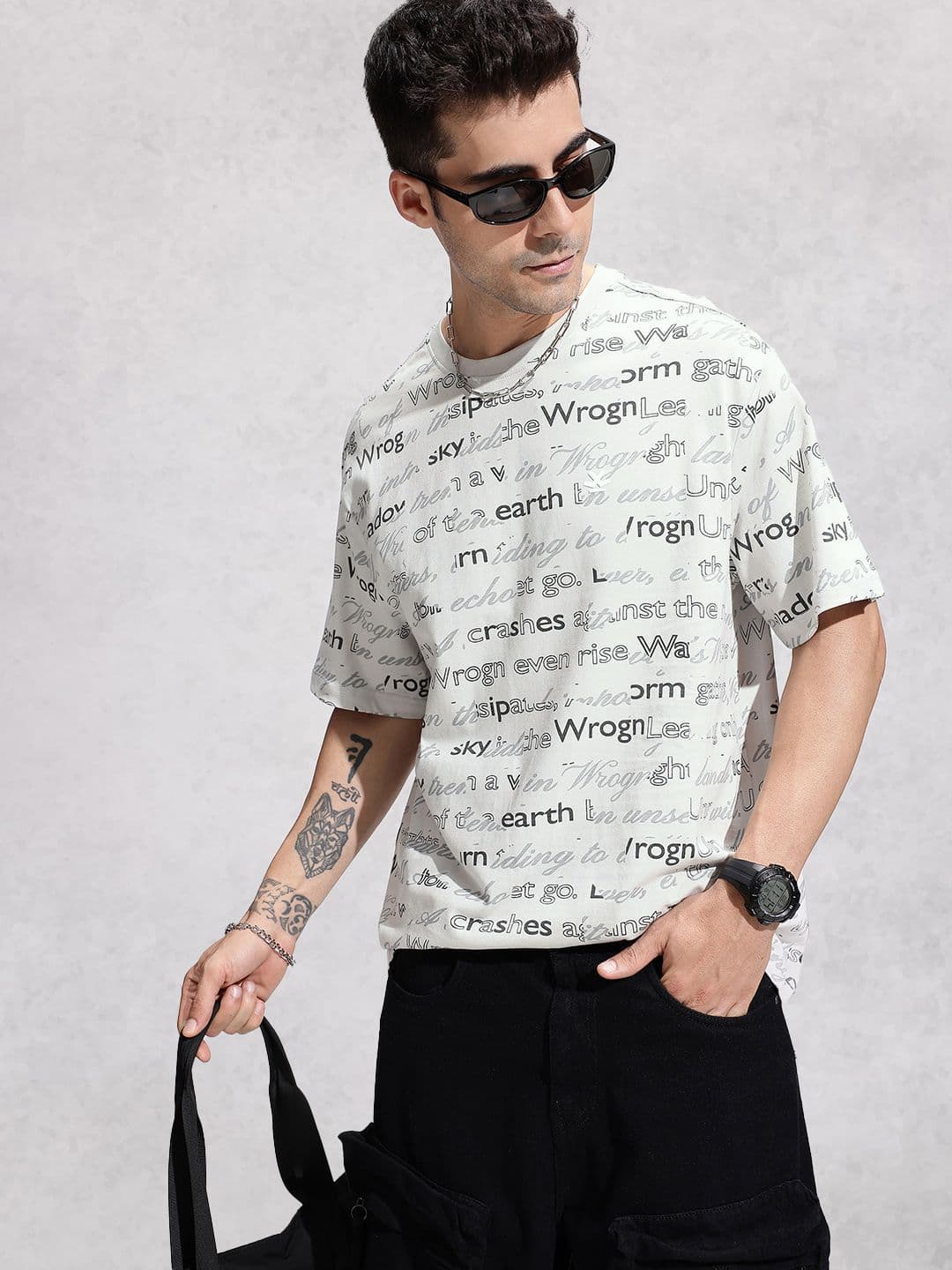WROGN Pure Cotton Typography Printed Oversized T-shirt - view 1