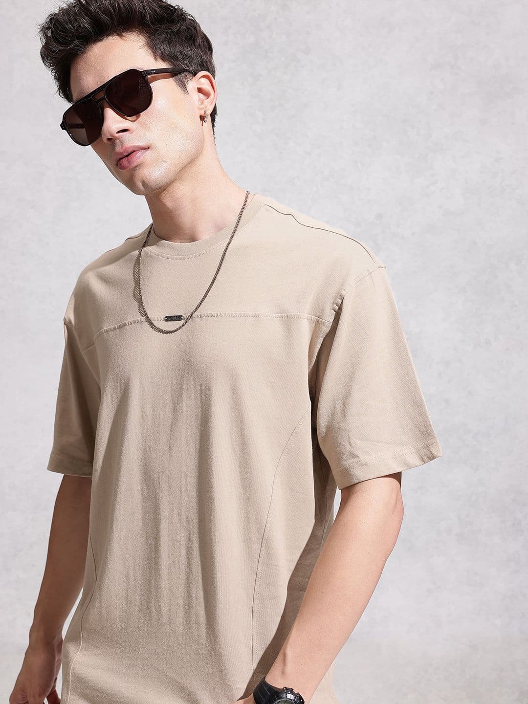 WROGN Drop-Shoulder Sleeves Pure Cotton Oversized T-shirt - view 1