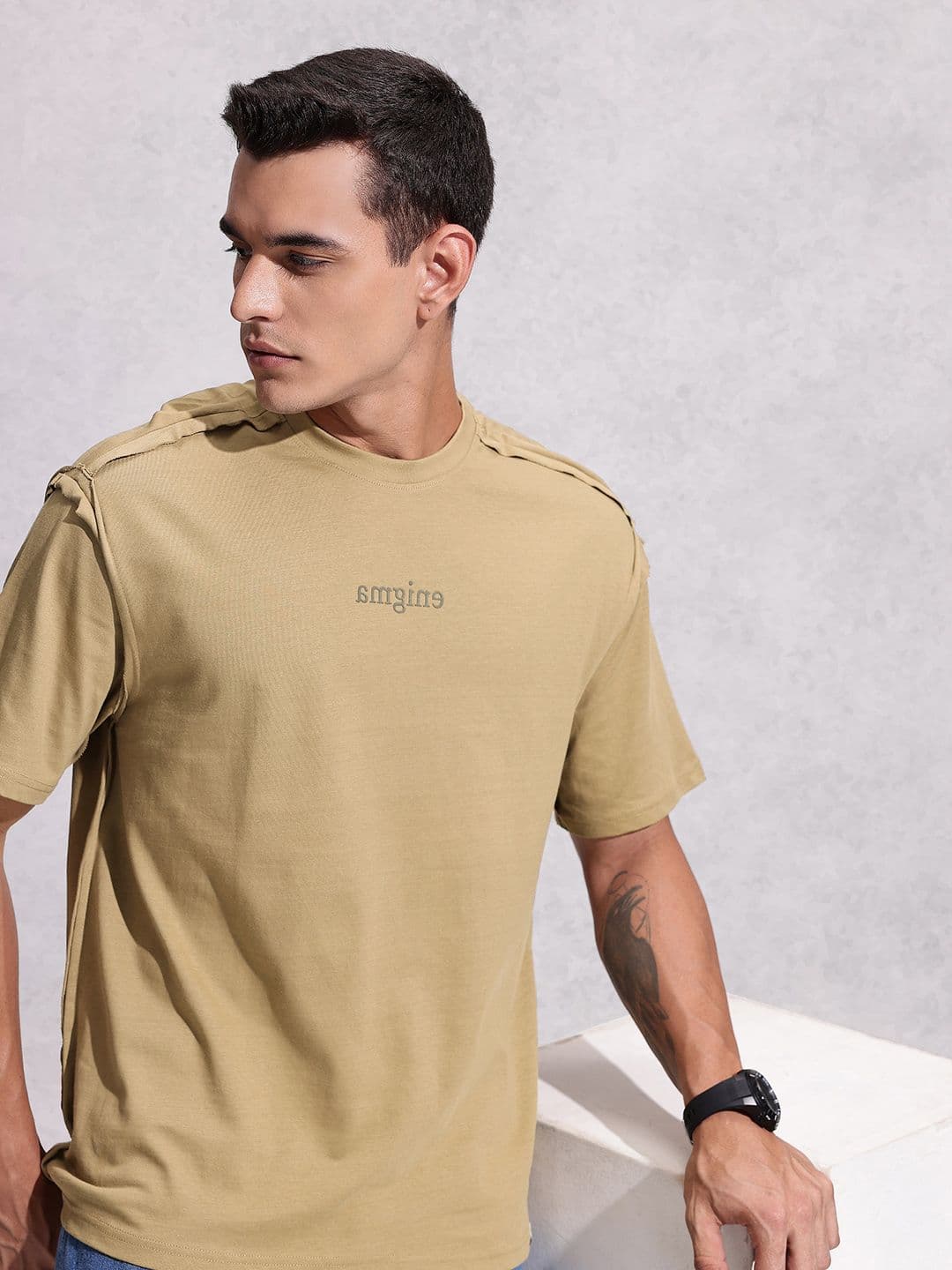 WROGN Pure Cotton Typography Printed Raw Edge Oversized T-shirt - view 1